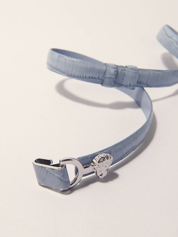 Thin leather belt with lion bit