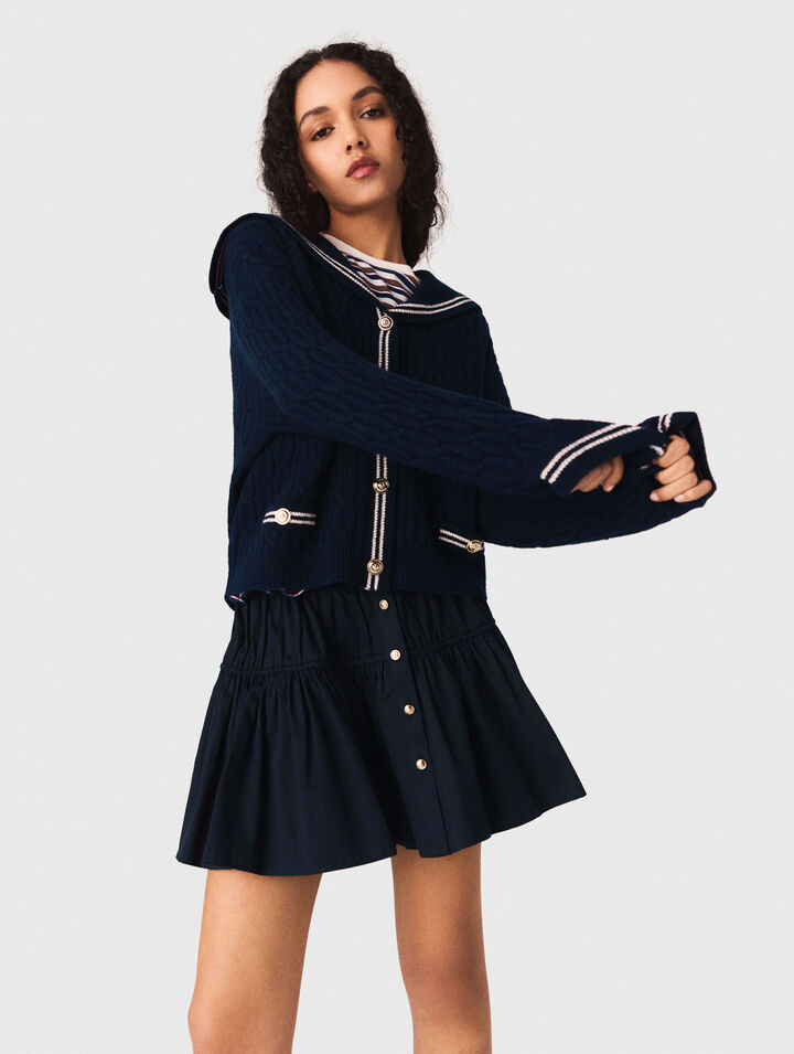 Boat neck cable-knit cardigan