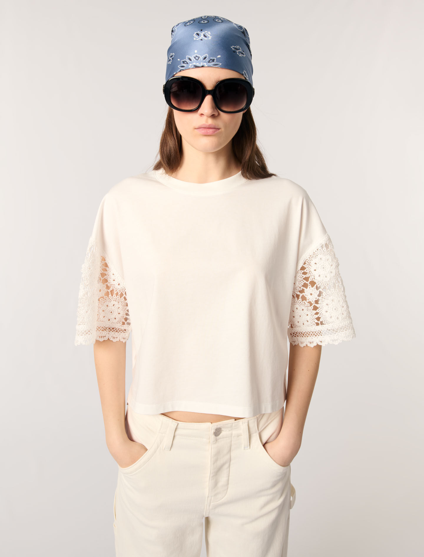 ❤️人気新作 新品 maje ニットTシャツ Jewellery neck T-shirt White for Women | Maje