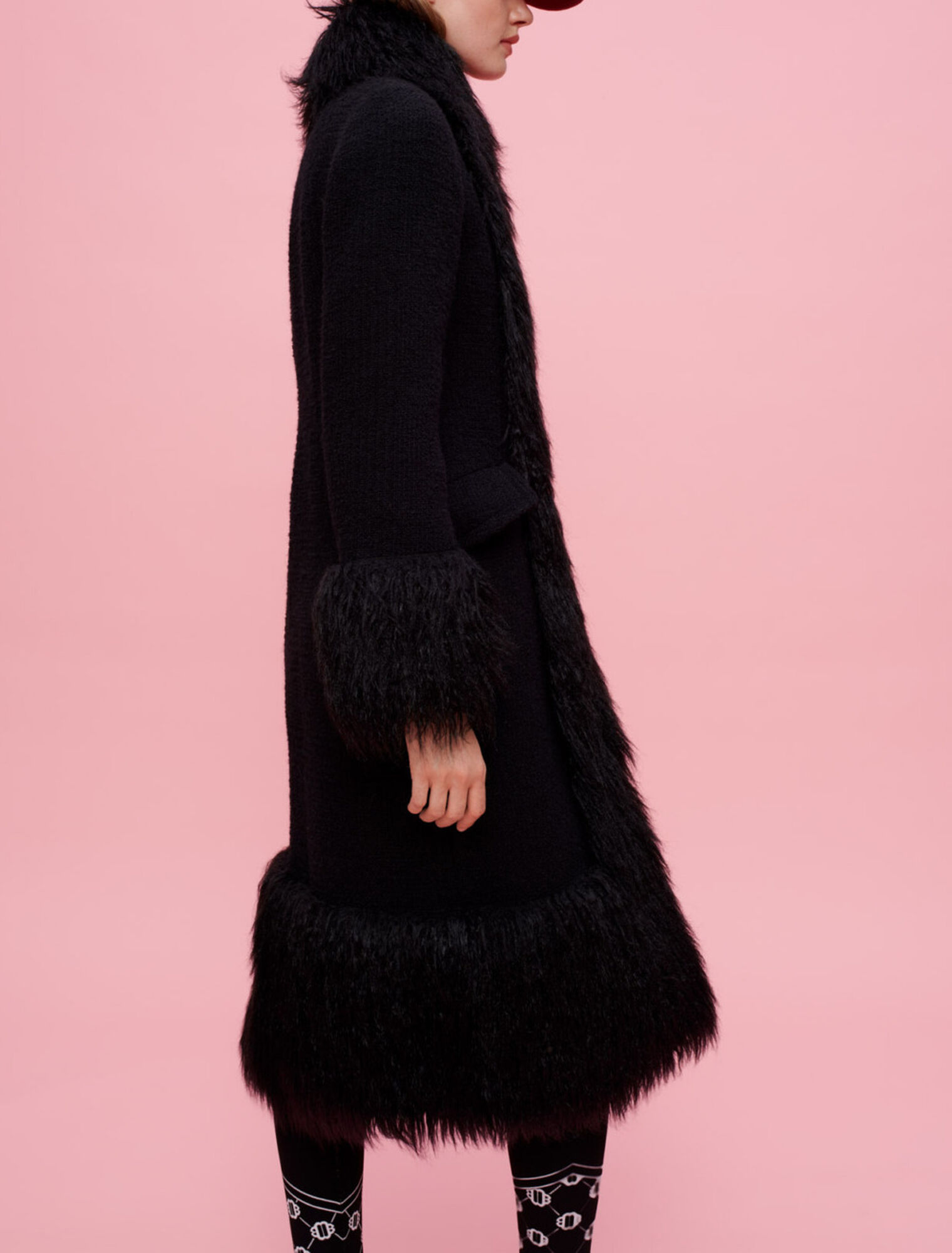 Contrast faux fur coat
