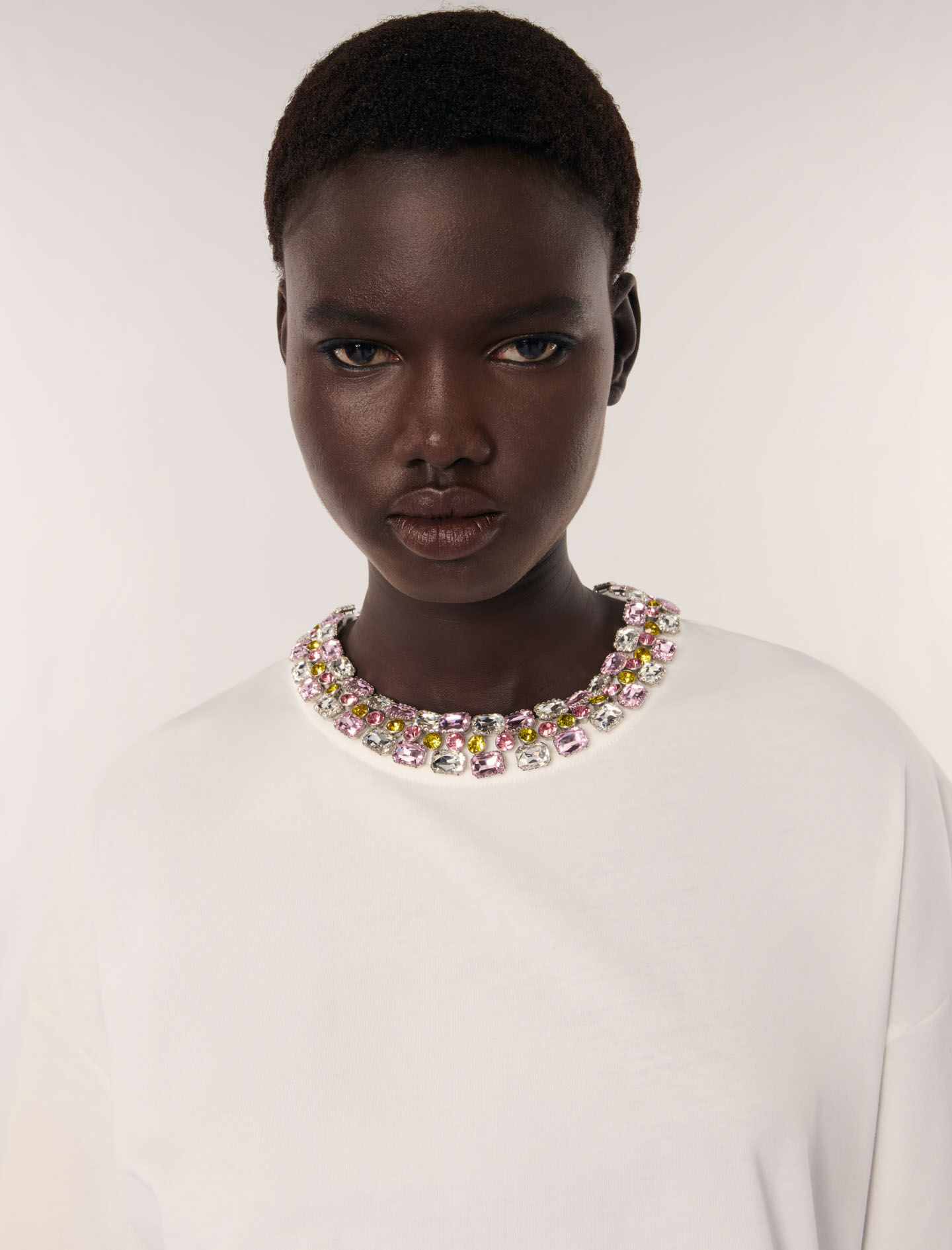 Jewellery neck T-shirt White for Women | Maje