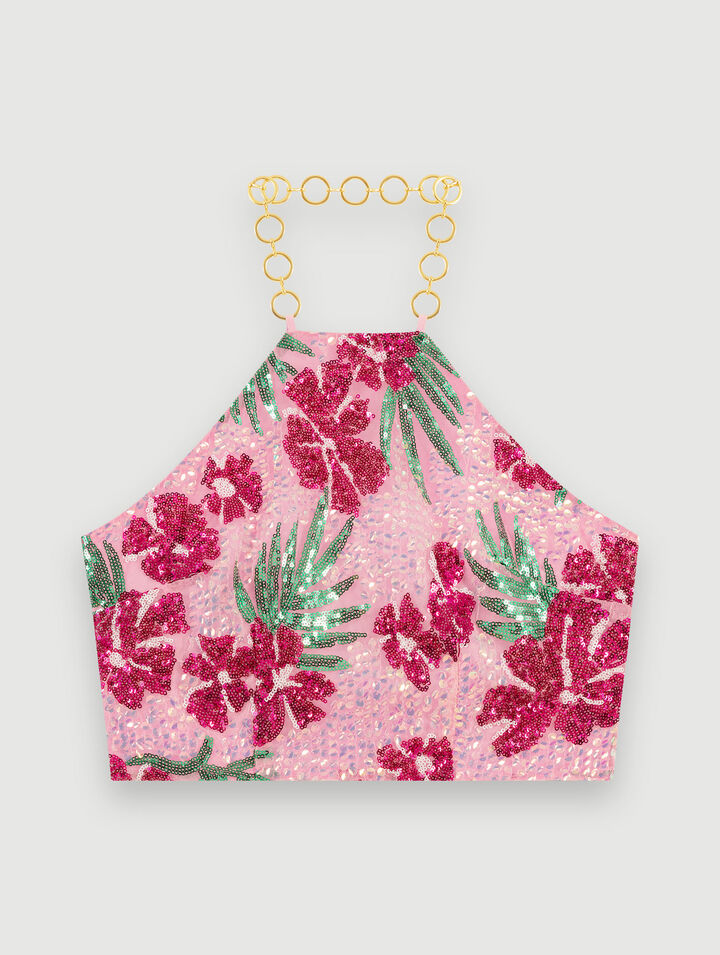 Hibiscus sequin crop top