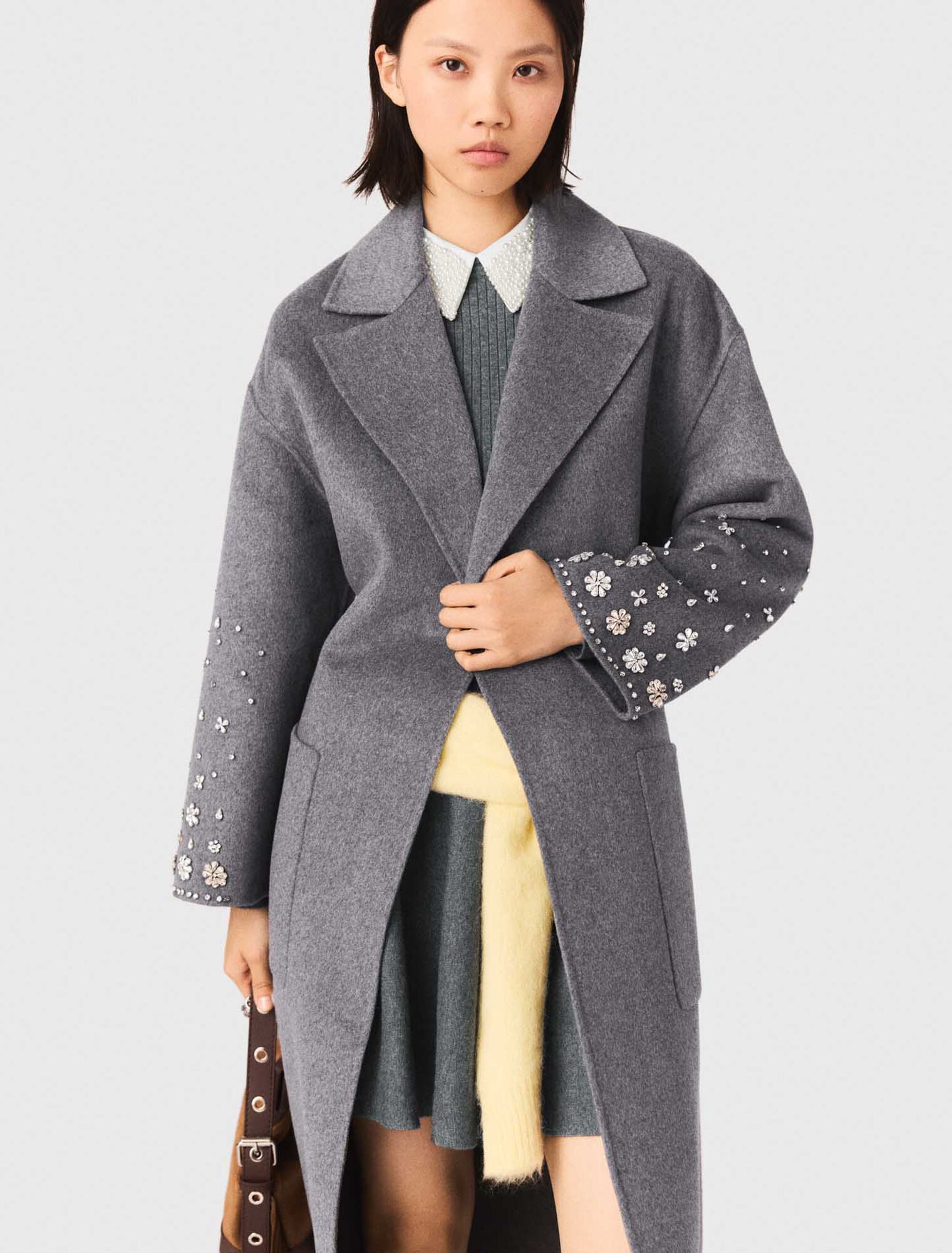 Long double-faced rhinestone coat