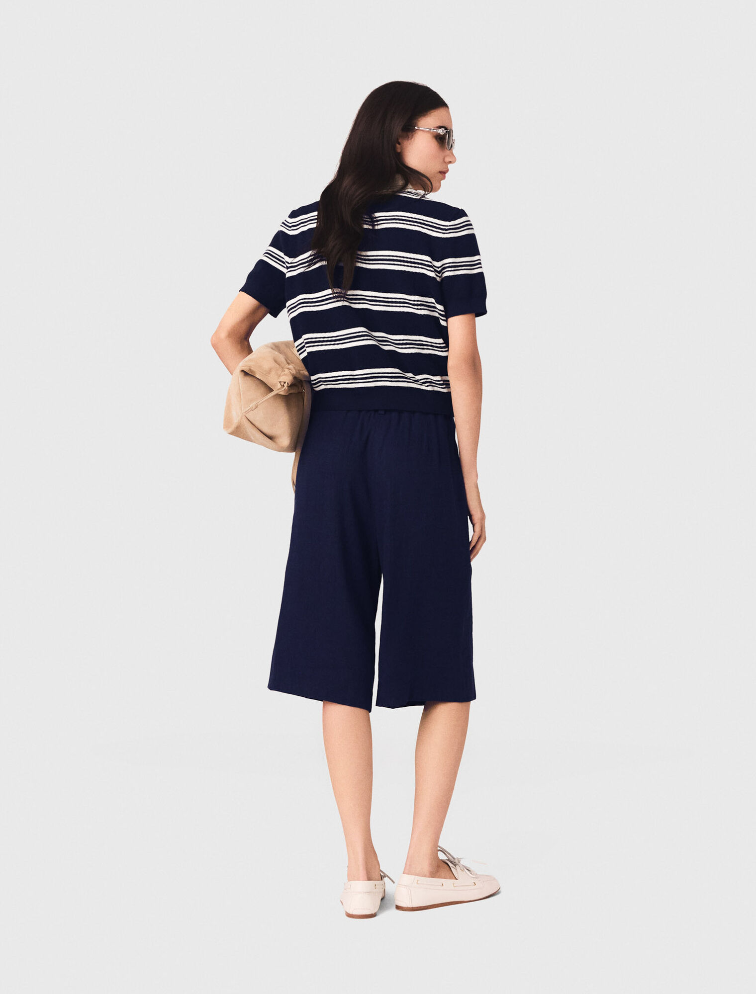 Striped polo with rhinestone collar