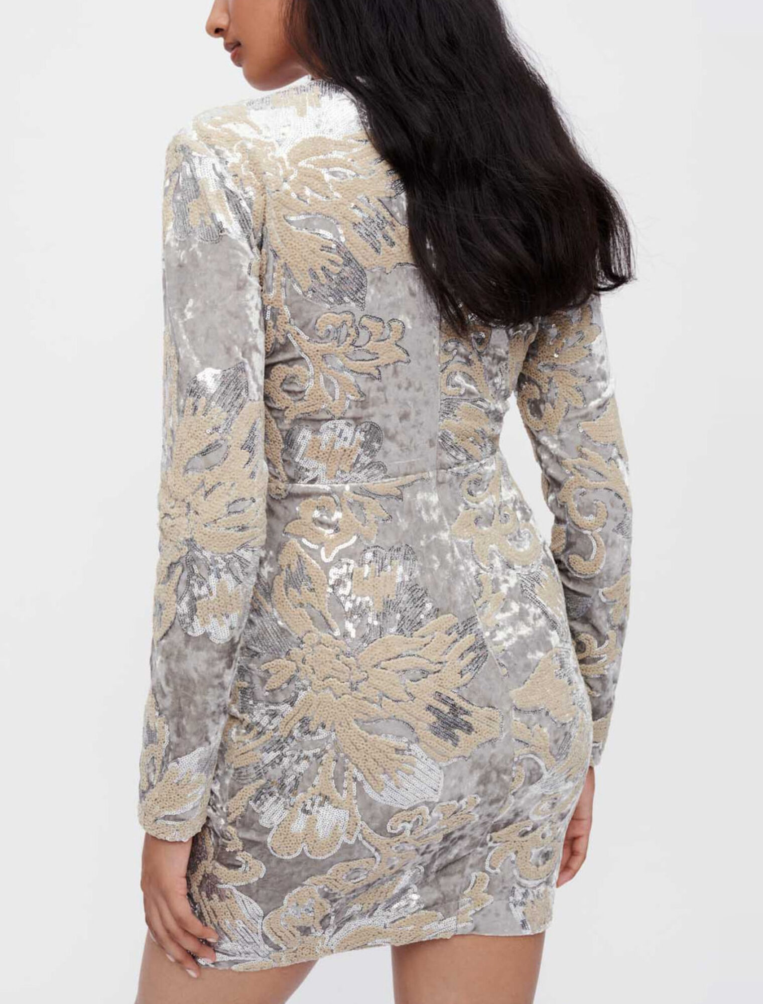 Sequin-embroidered velvet dress