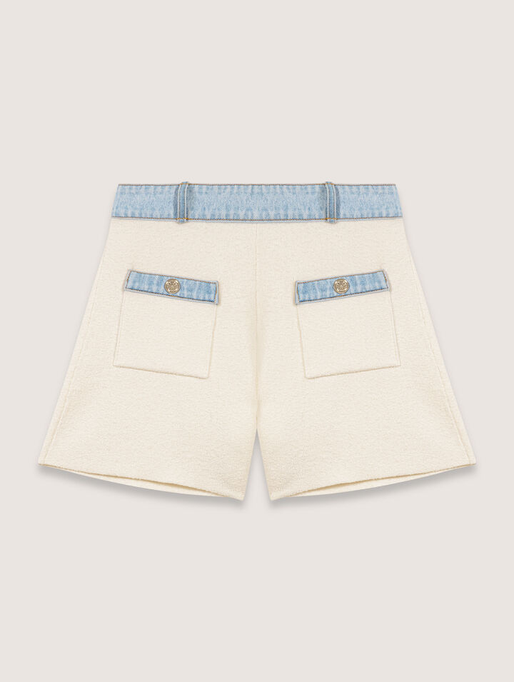 Knitted shorts with denim trim