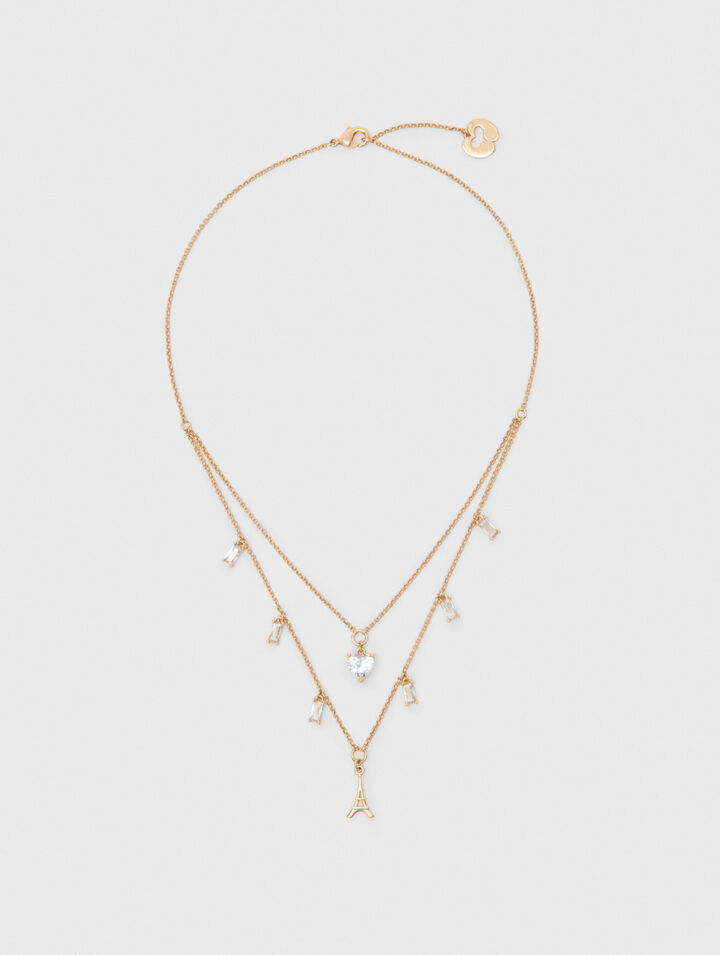 Double rhinestone charm necklace