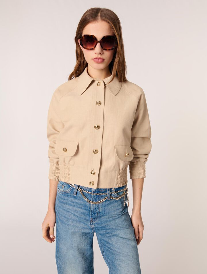 Linen and cotton bomber jacket