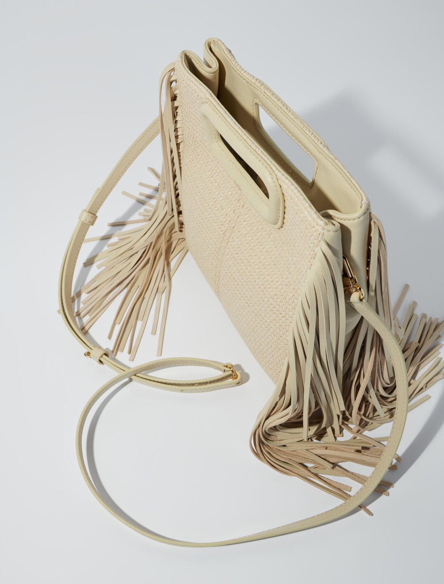 Textile and raffia M bag