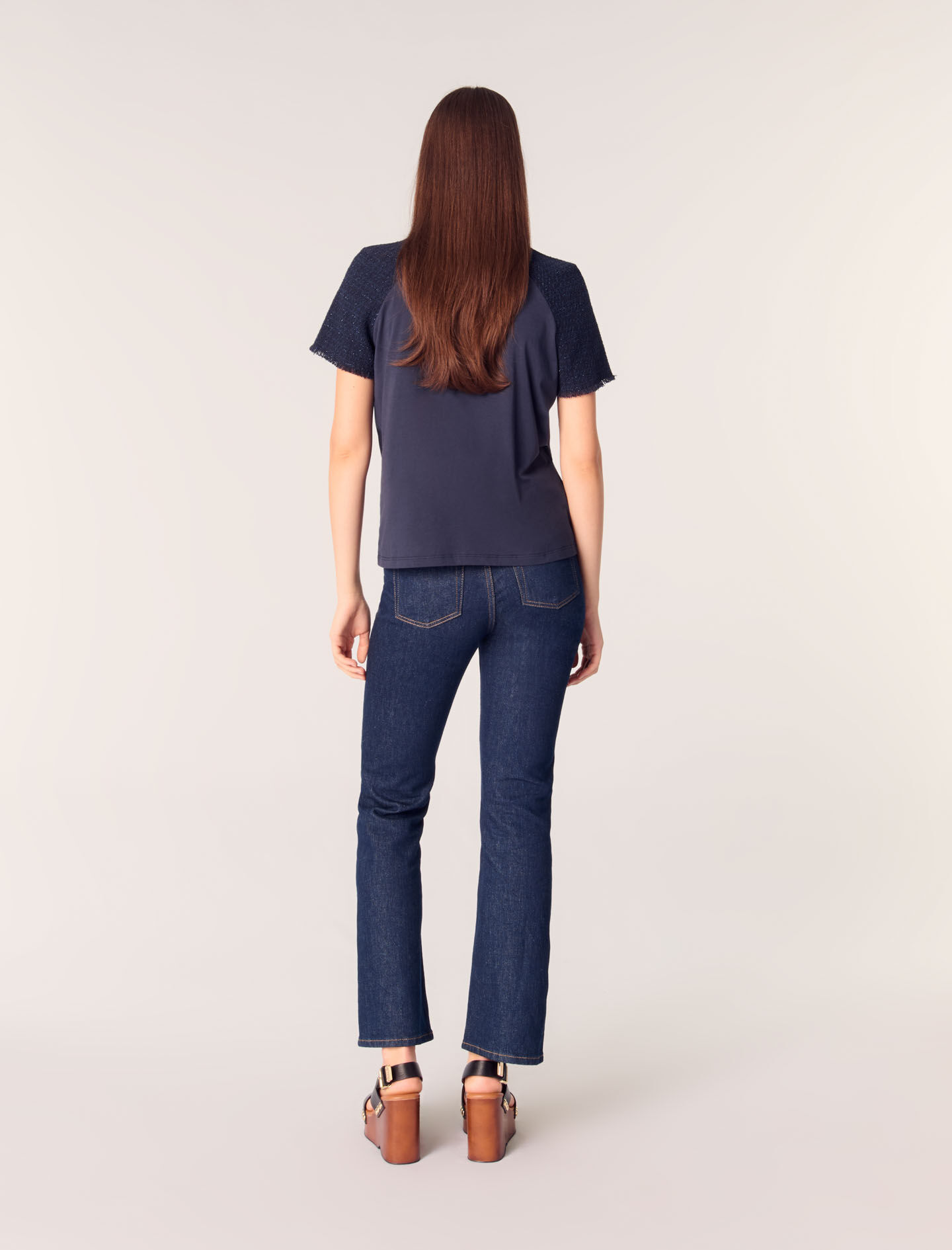 Tweed-sleeved T-shirt Blue for Women | Maje