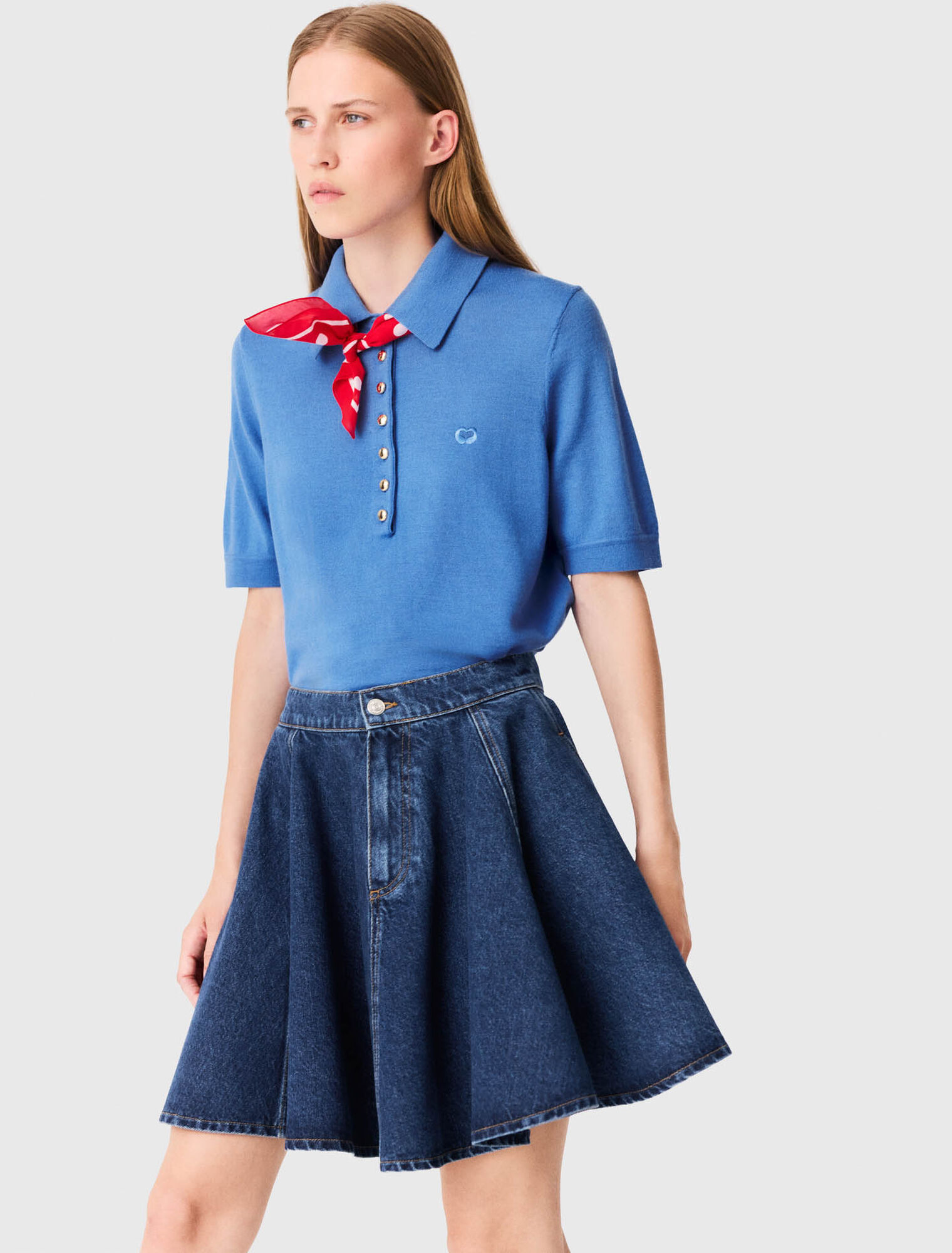 Short flared denim skirt