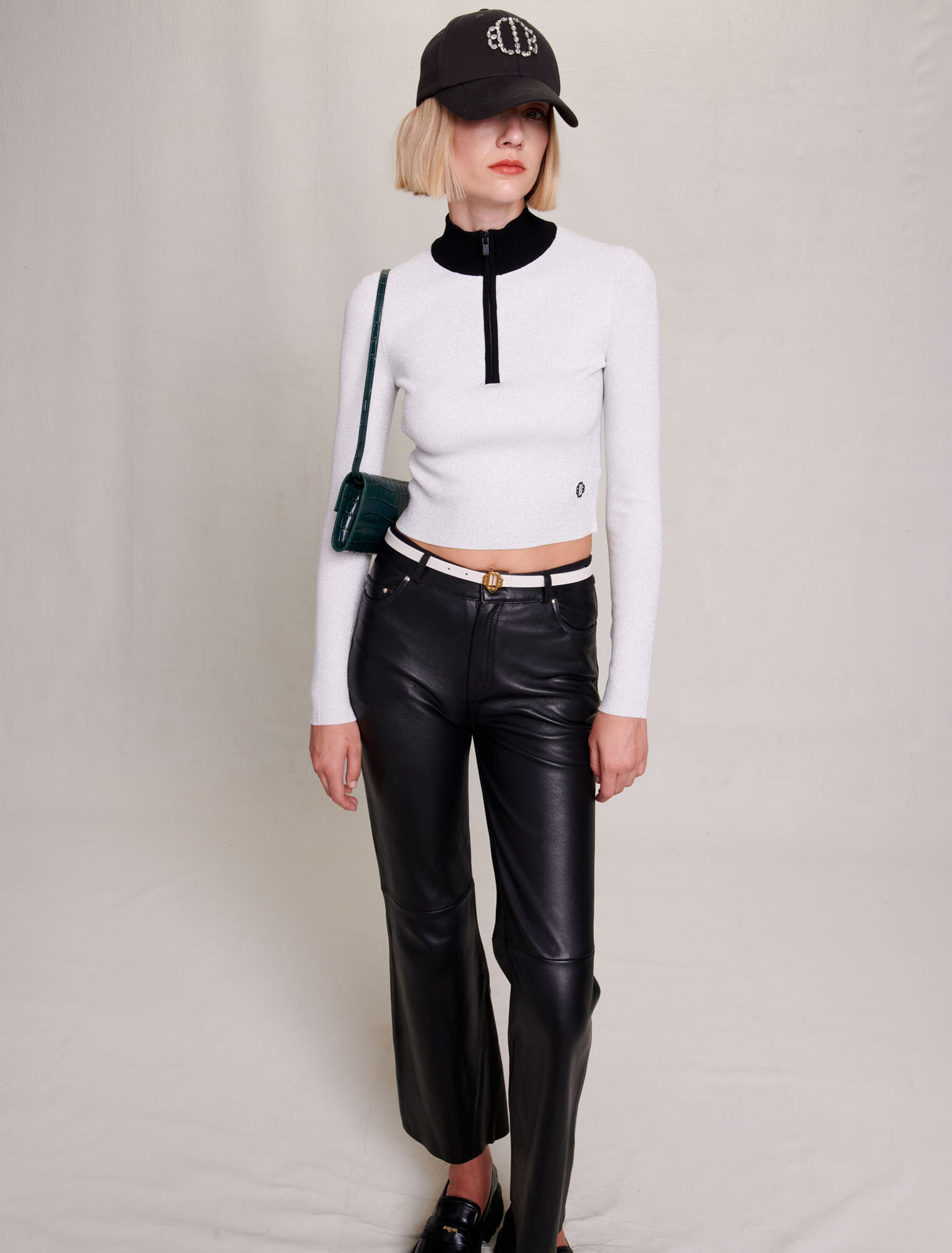 Cropped decorative knit jumper