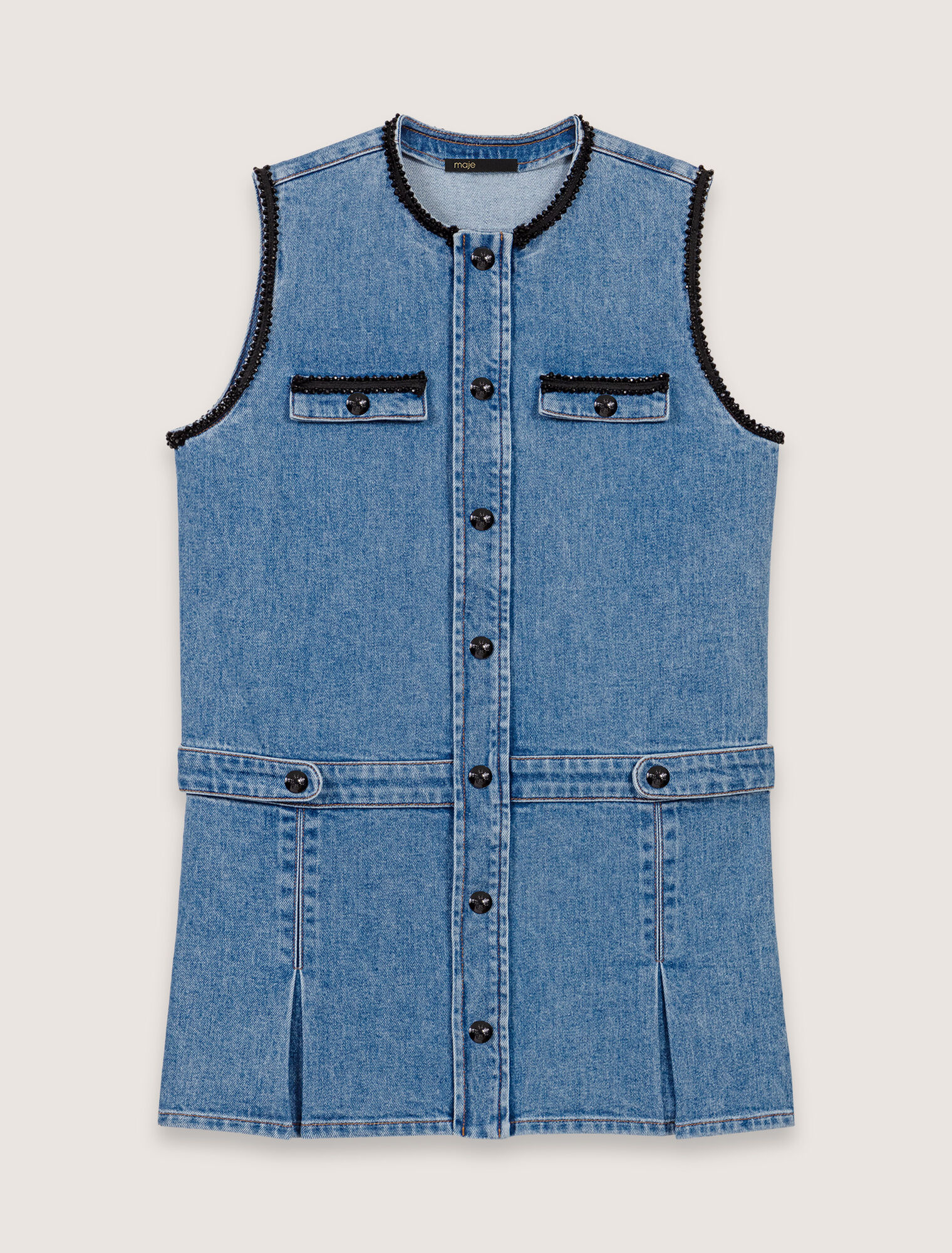 Denim dress with embroidered trim