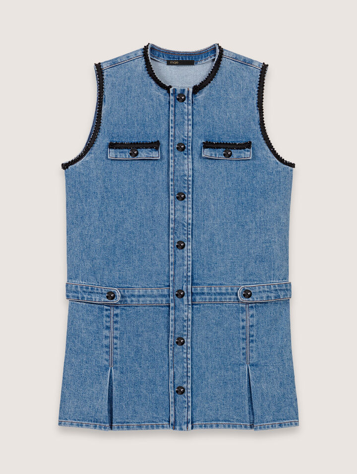 Denim dress with embroidered trim