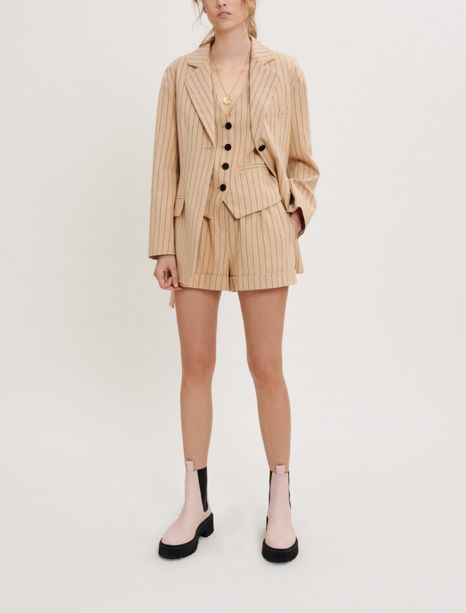 Belted striped jacket