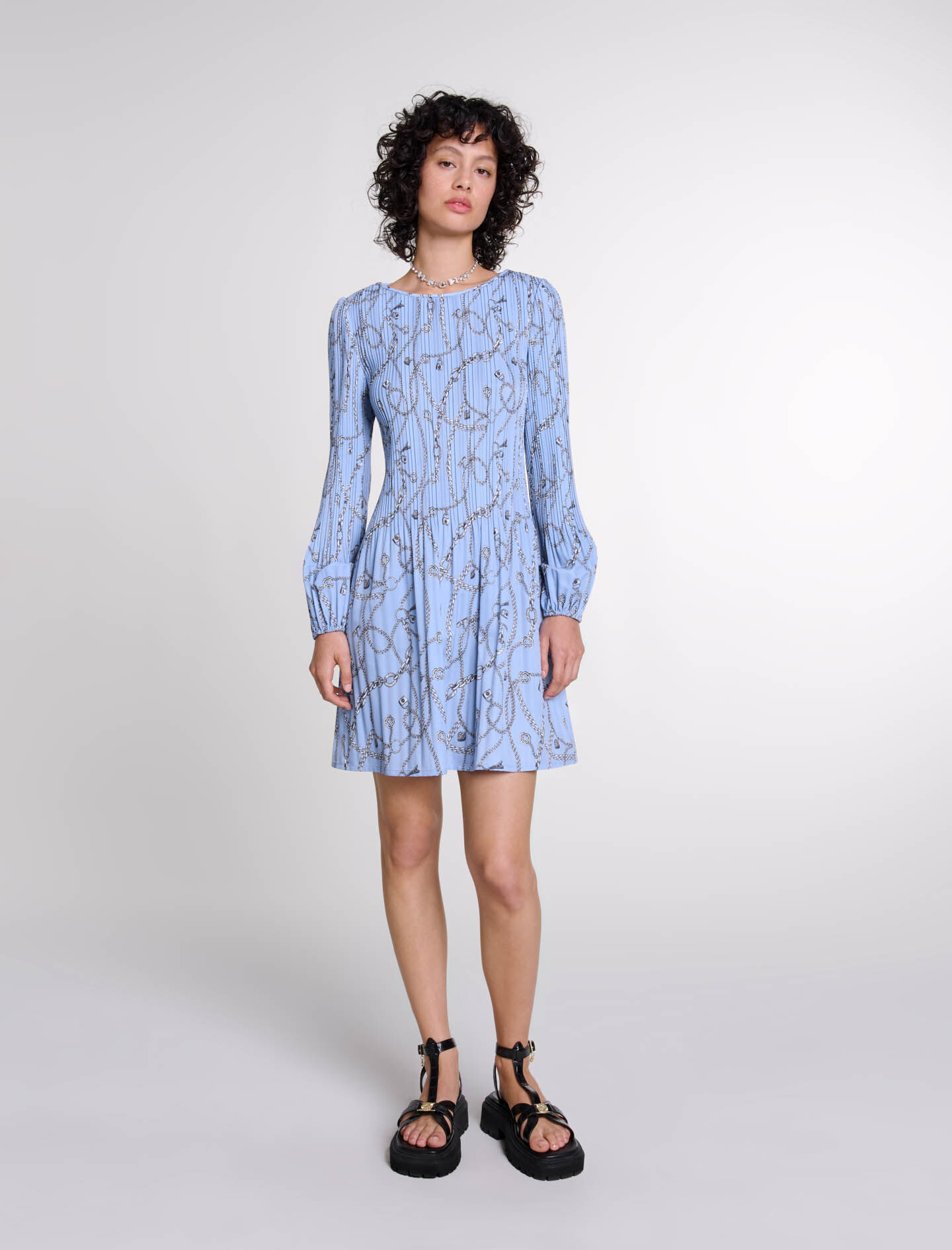 Patterned pleated dress Short dresses Maje