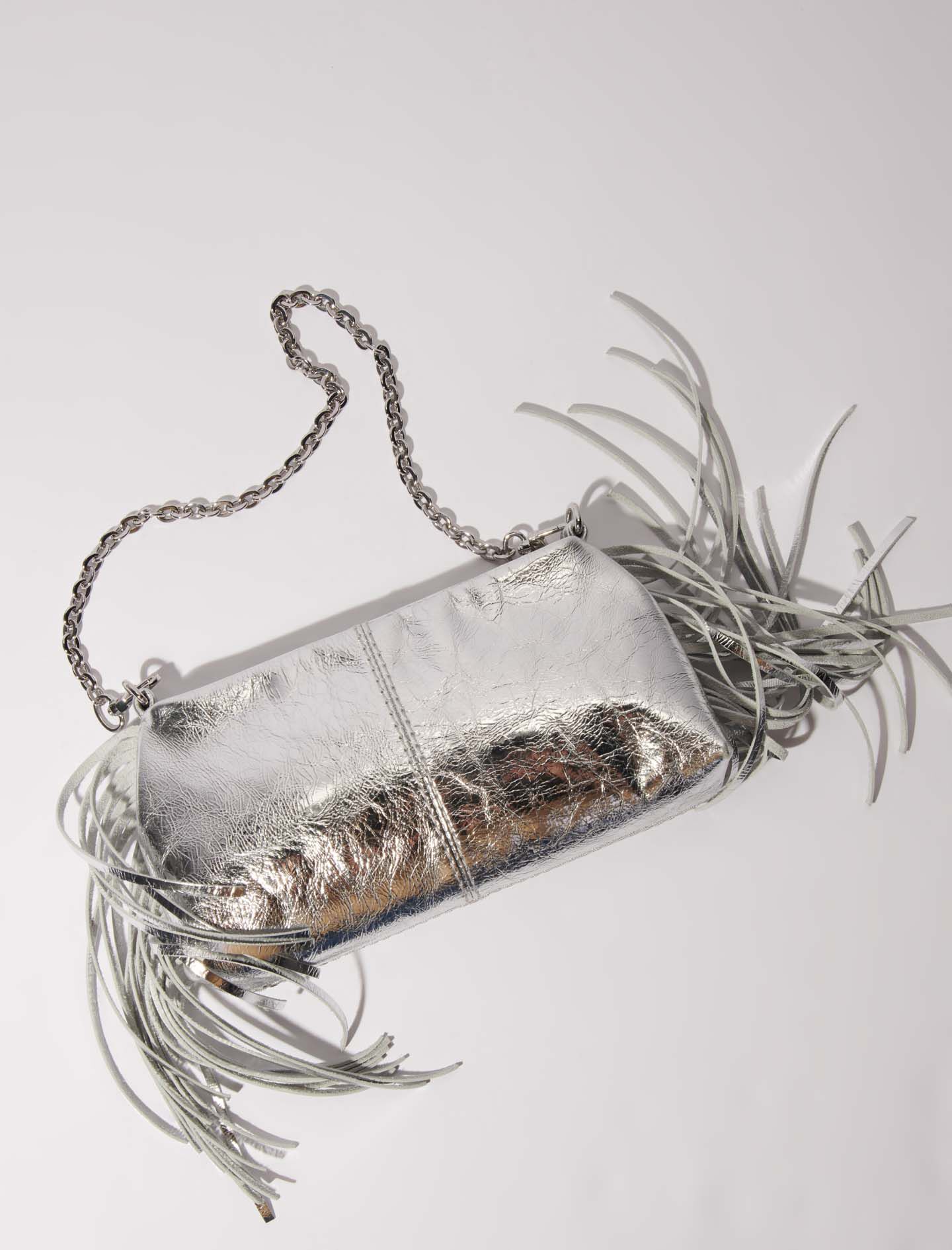 Silver leather clutch bag on sale