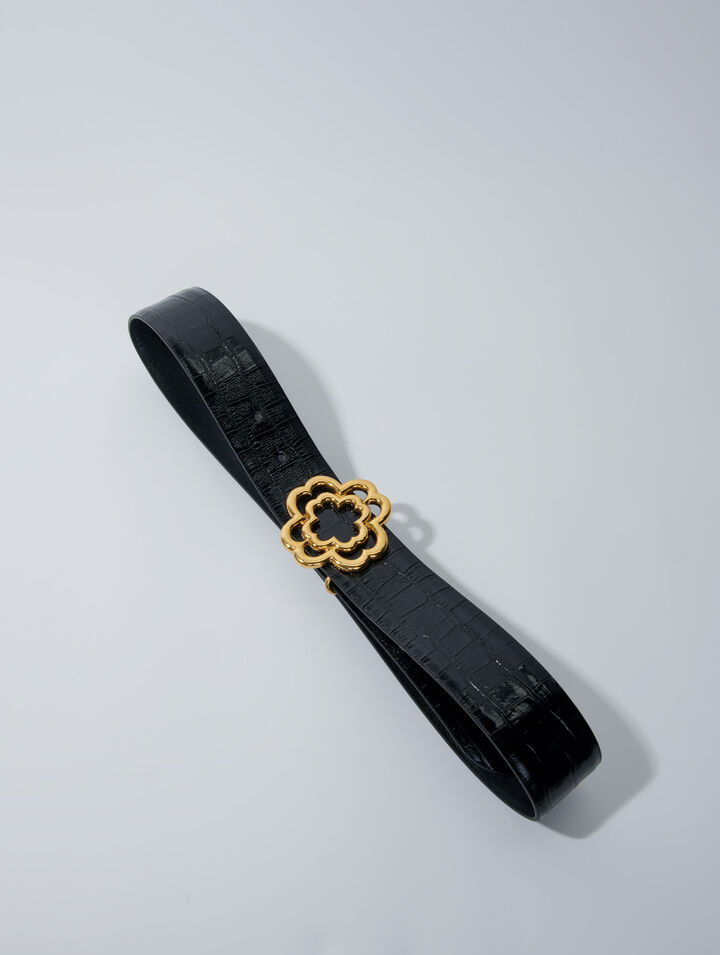 Croc-effect leather double M belt