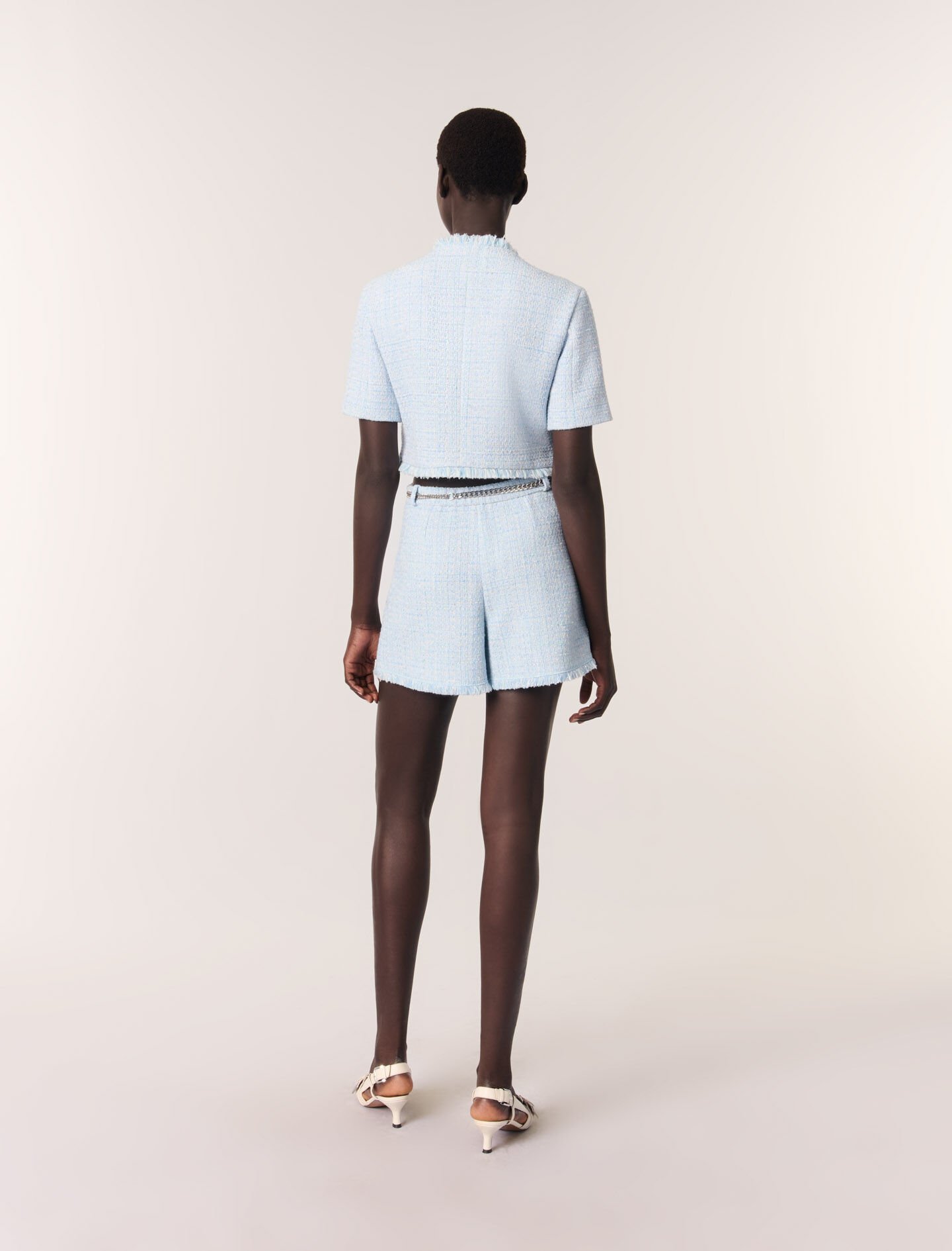 Tweed shorts with belt Blue for Women | Maje