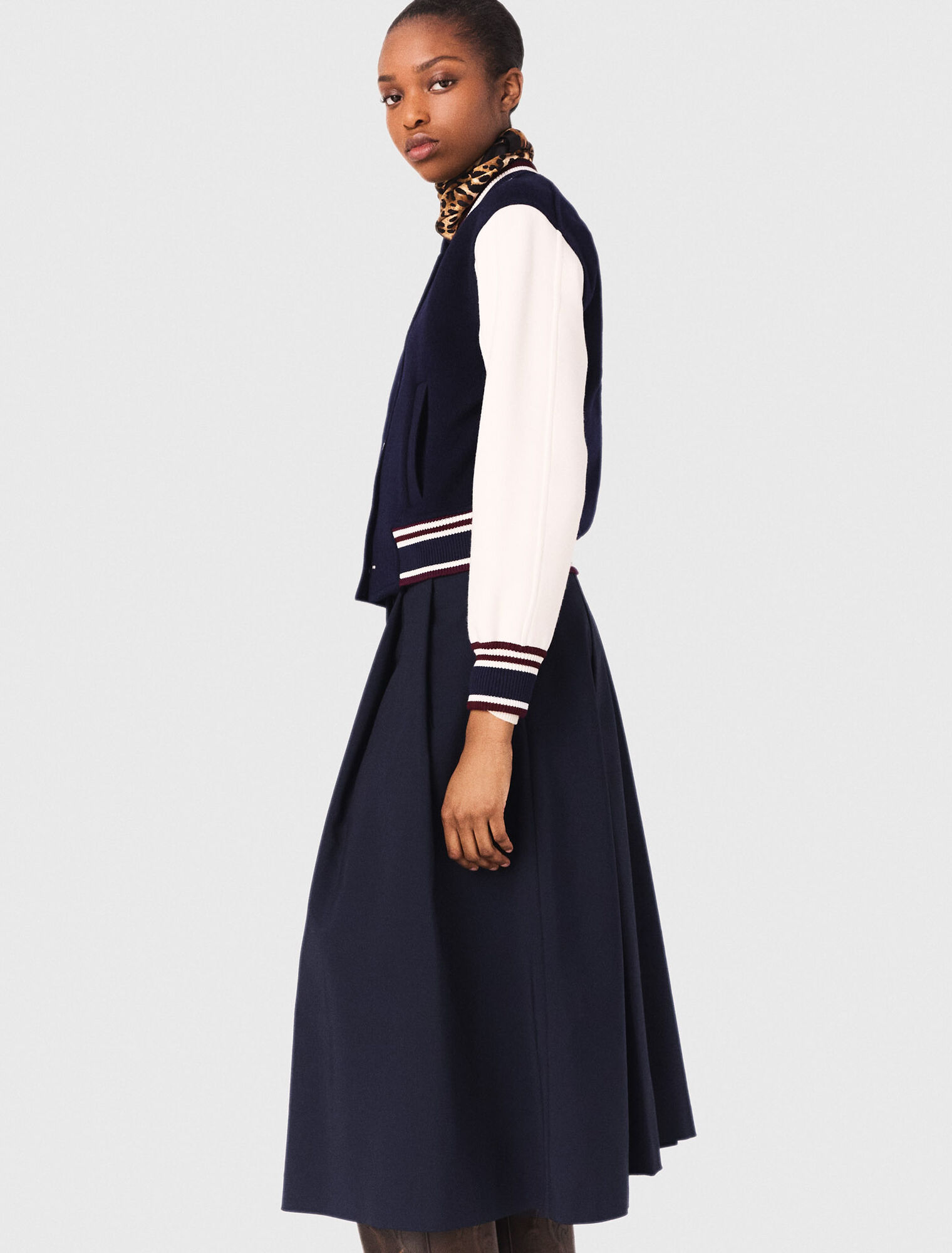 Mixed fabric bomber