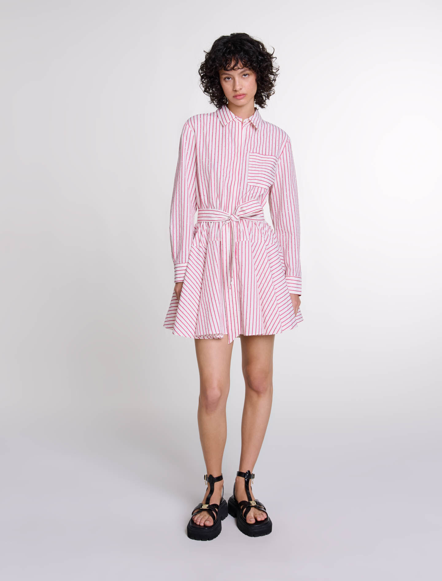 Striped rhinestone short dress Short dresses Maje