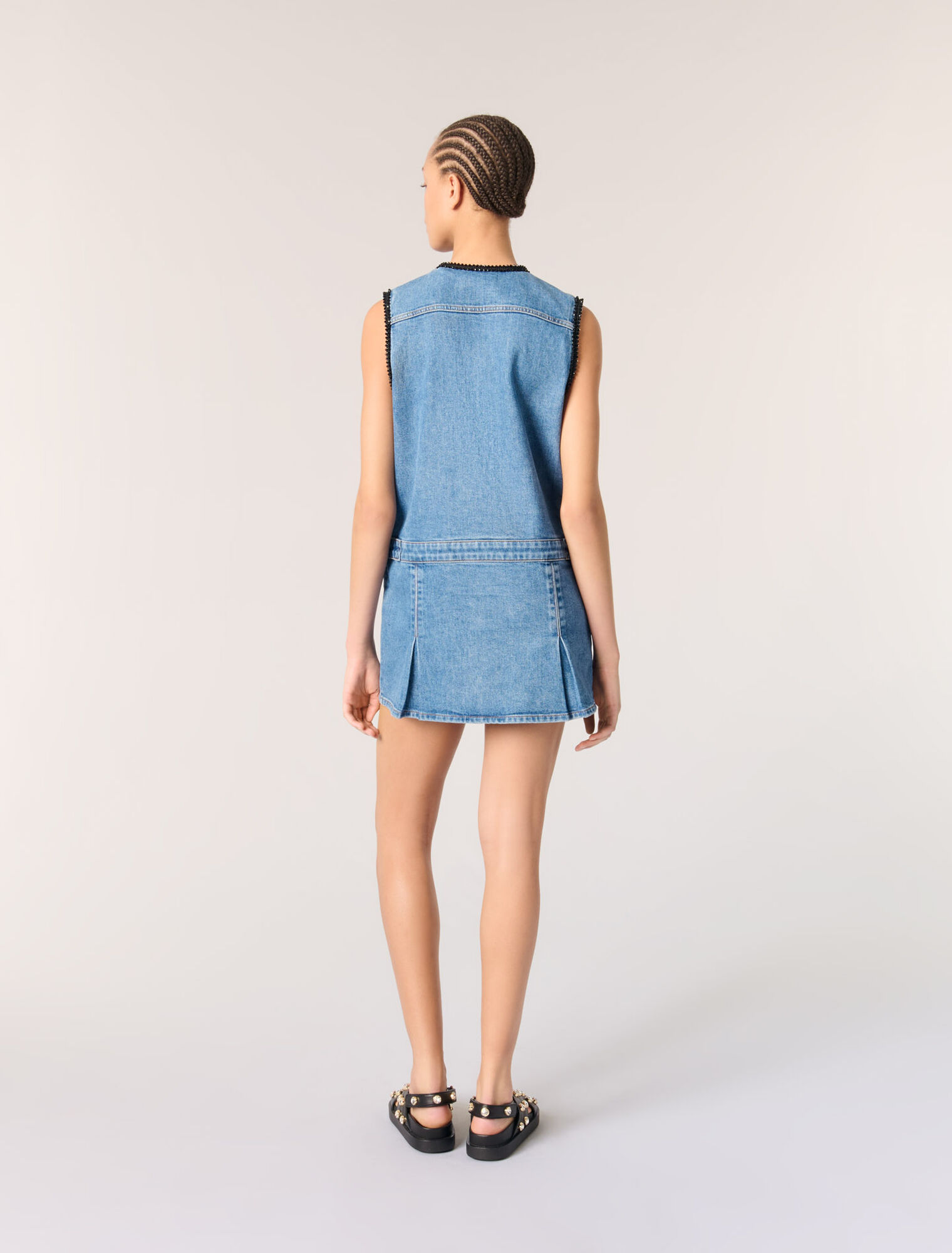 Denim dress with embroidered trim
