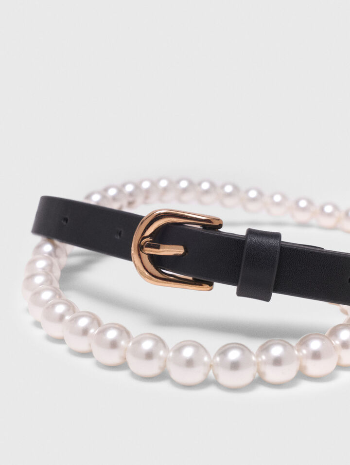 Mixed bead and leather belt