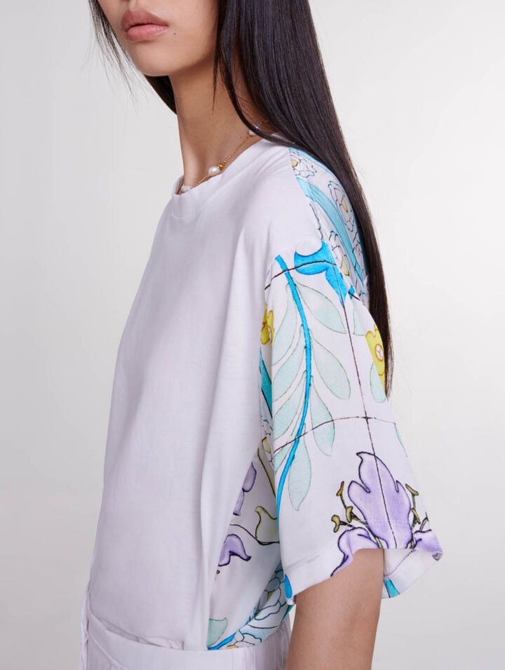Dual-material print T-shirt