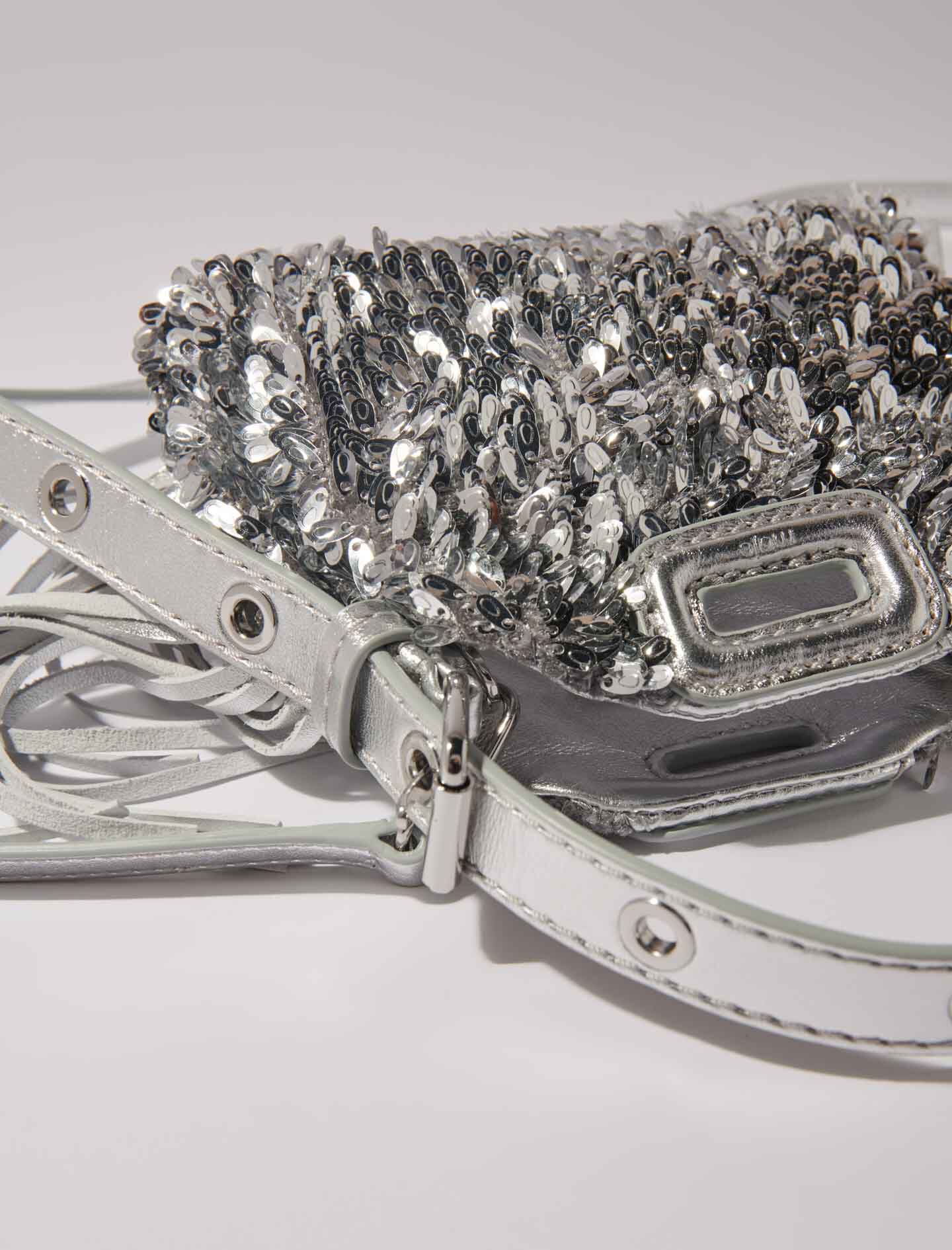 Miss M Nano bag with silver sequins Small leather goods Maje