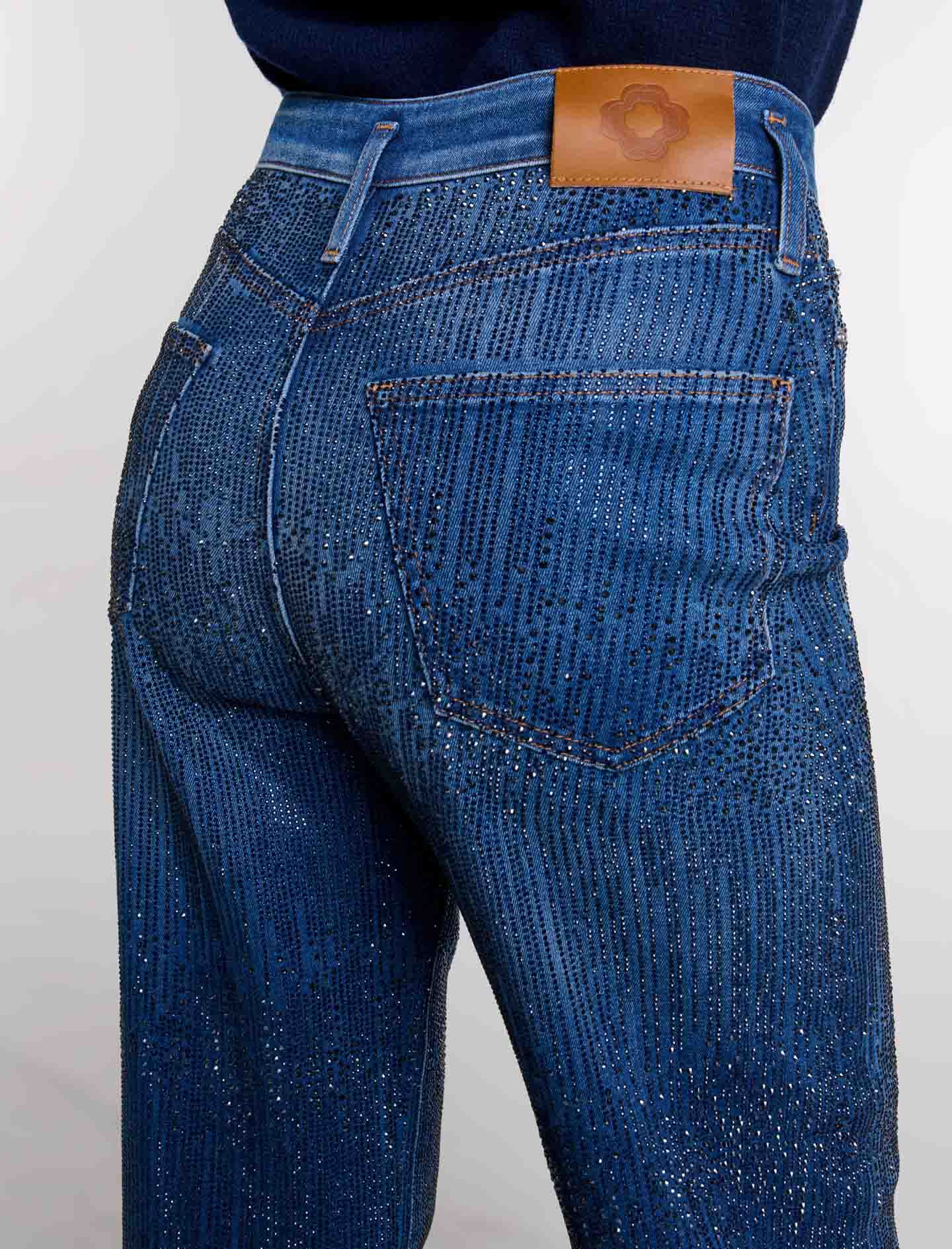 Rhinestone jeans - High waist jeans | Maje