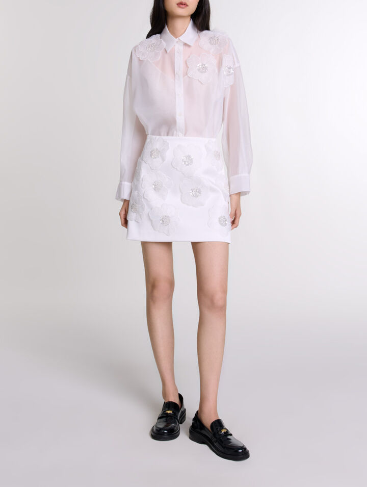 Beaded satin floral skirt