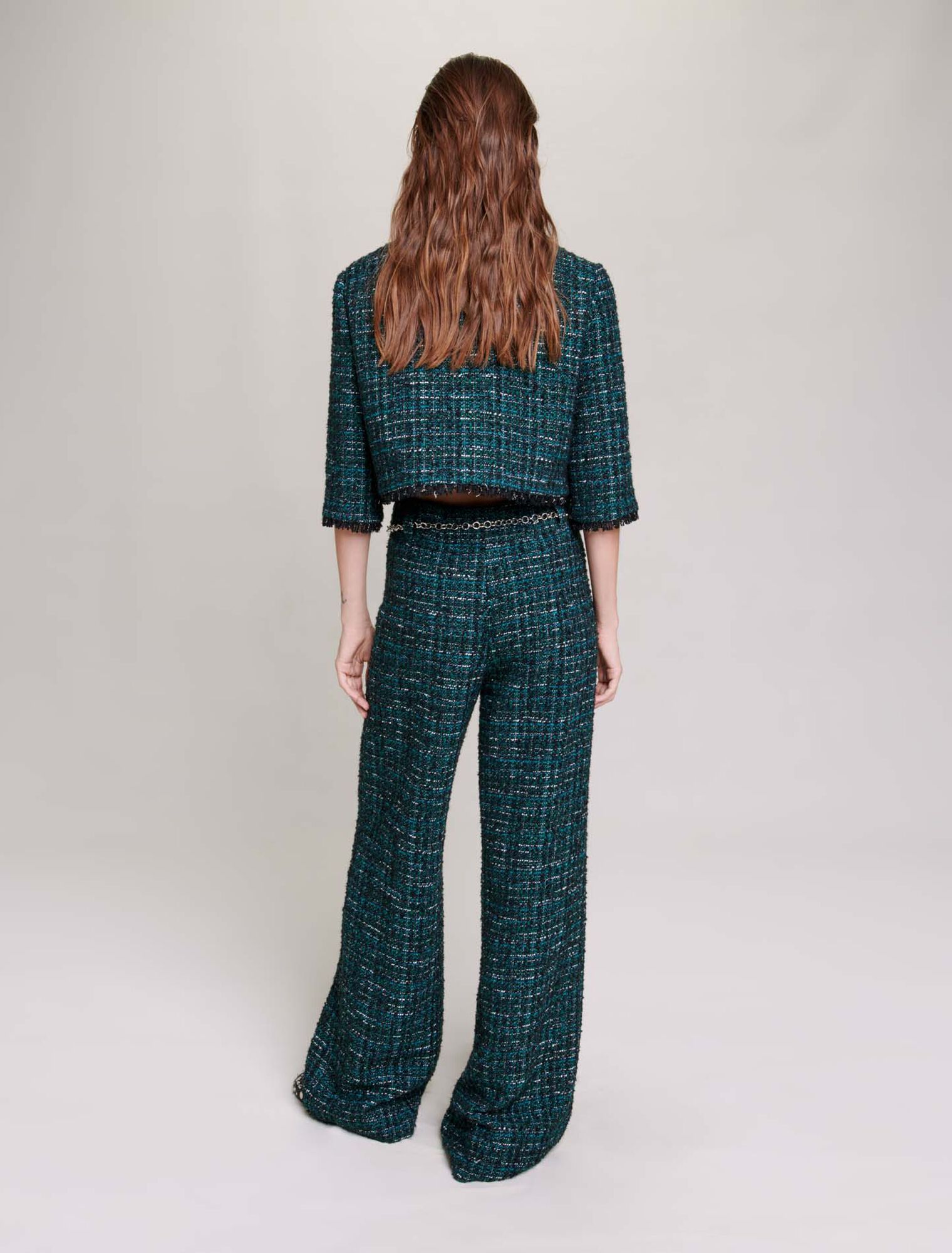 Wide-leg tweed trousers