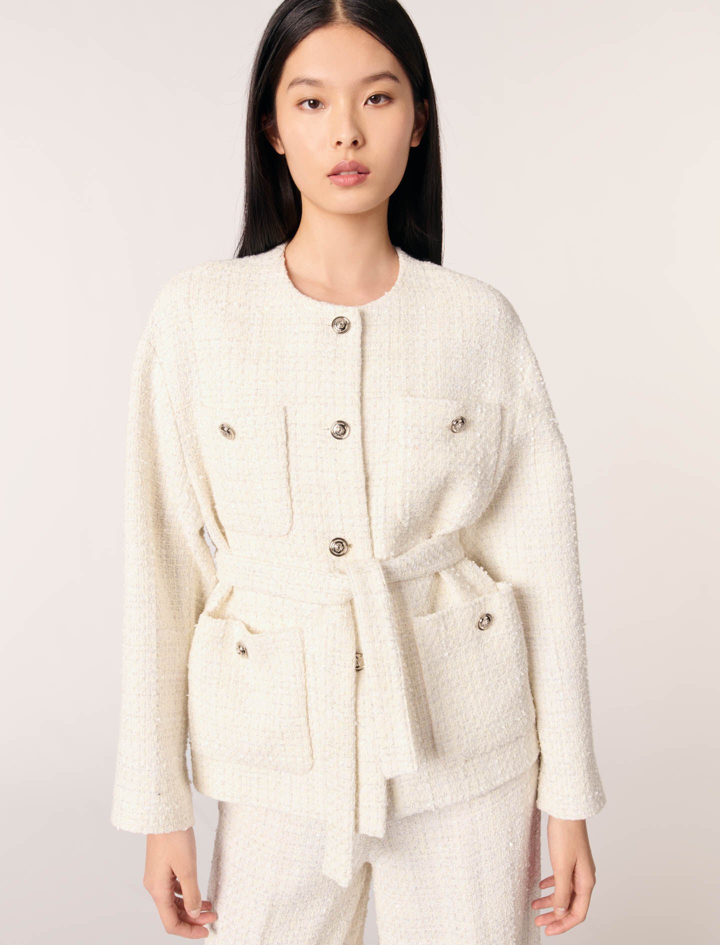 Belted tweed jacket - Tweed jackets | Maje