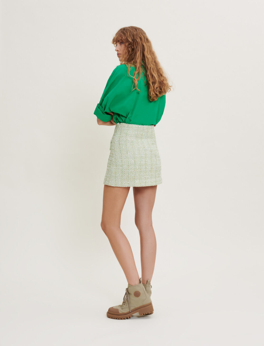 Shiny tweed skirt Green for Women | Maje