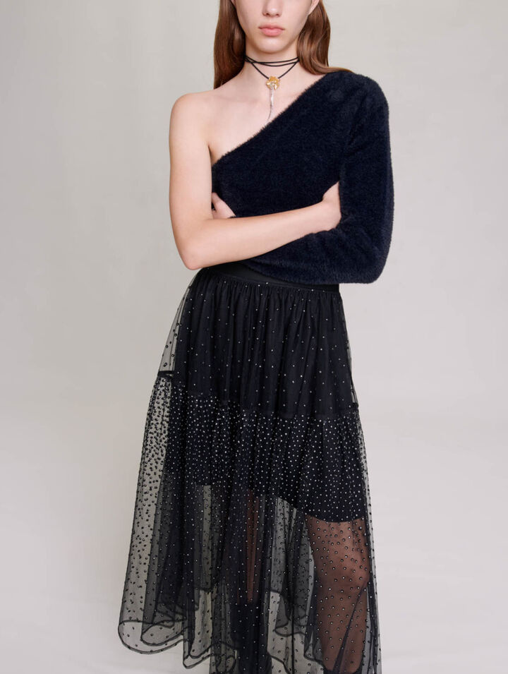 Glittery spotted long tulle skirt