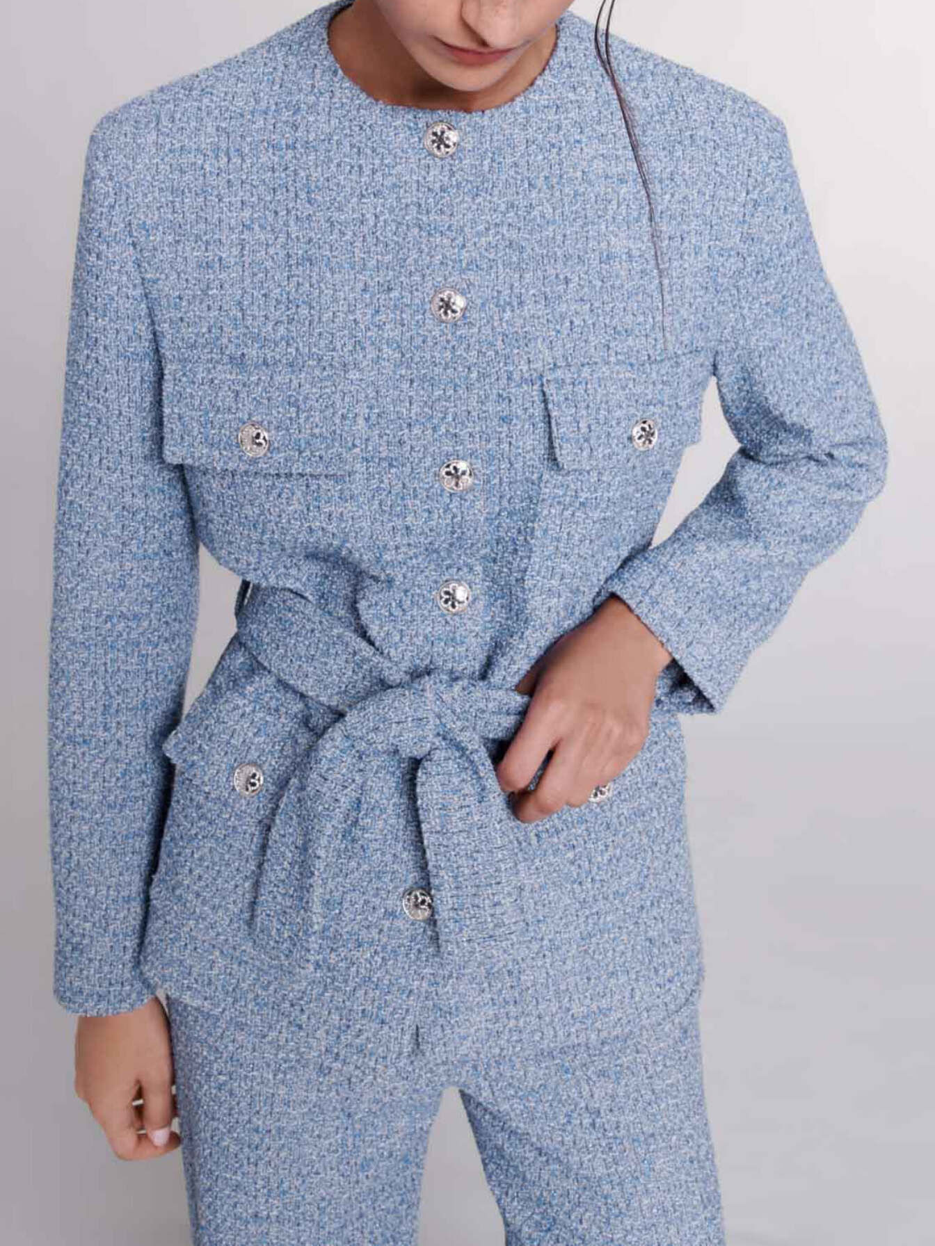 Belted tweed jacket Blue for Women | Maje