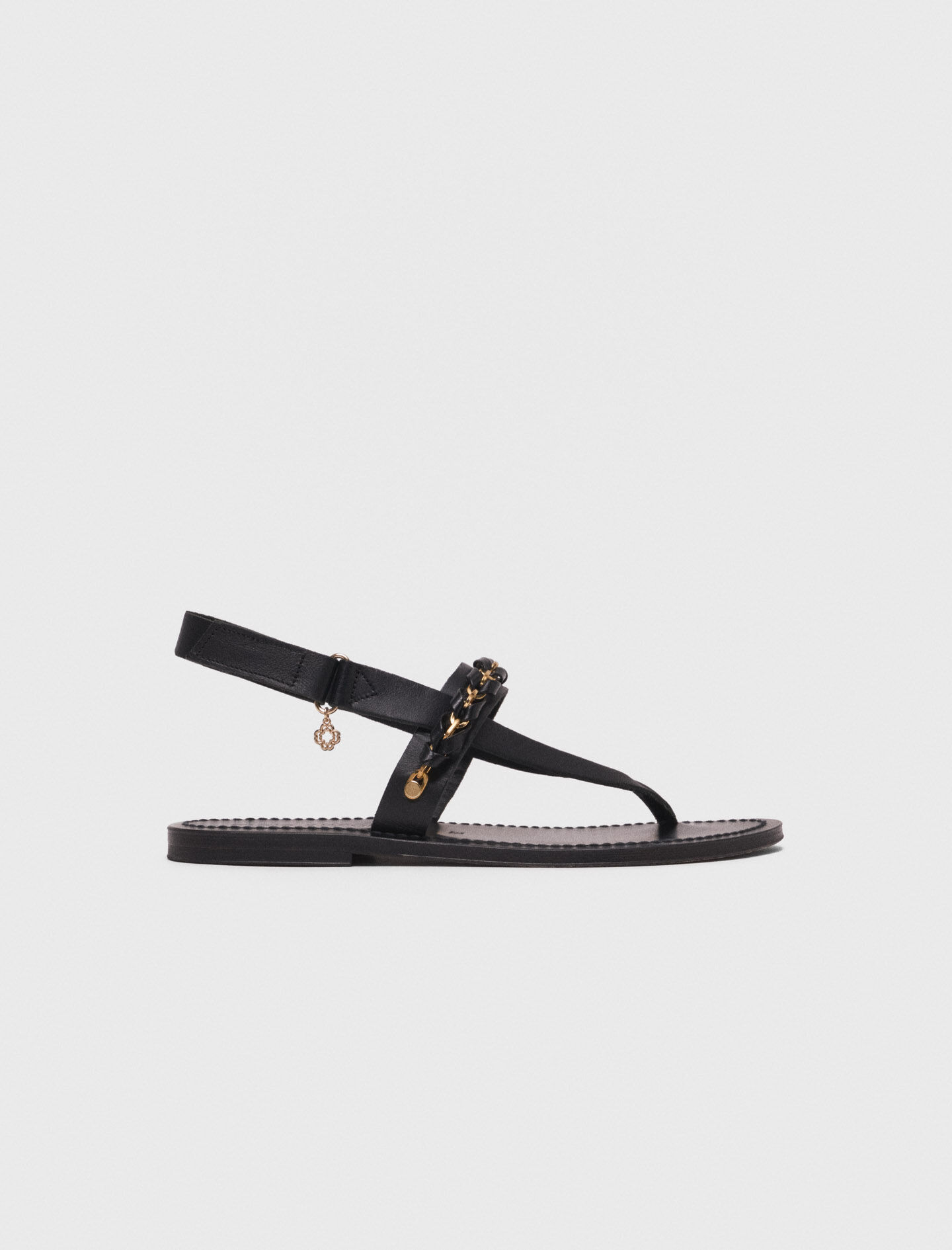 サンダル・ミュール K Jacques SS25 Sandals (0J31672 ARELATEPULIT) K.Jacques flat leather sandals Black / Gray for Women | Maje