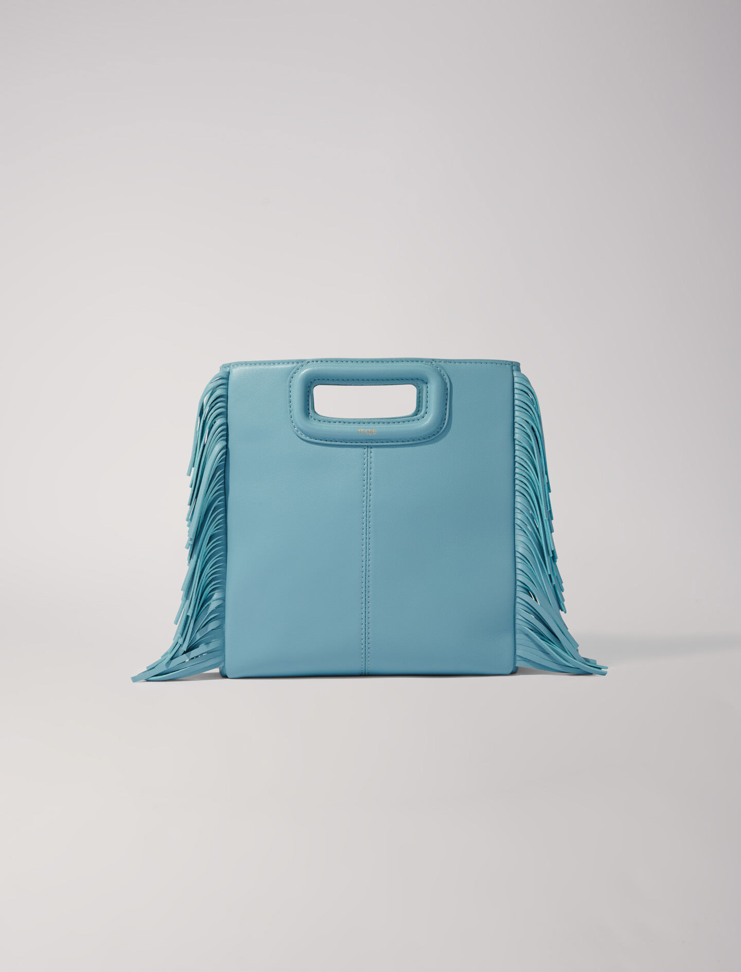 【MAJE】フリンジ付きスムースレザー Mバッグ - ブルー Smooth leather M bag with fringing