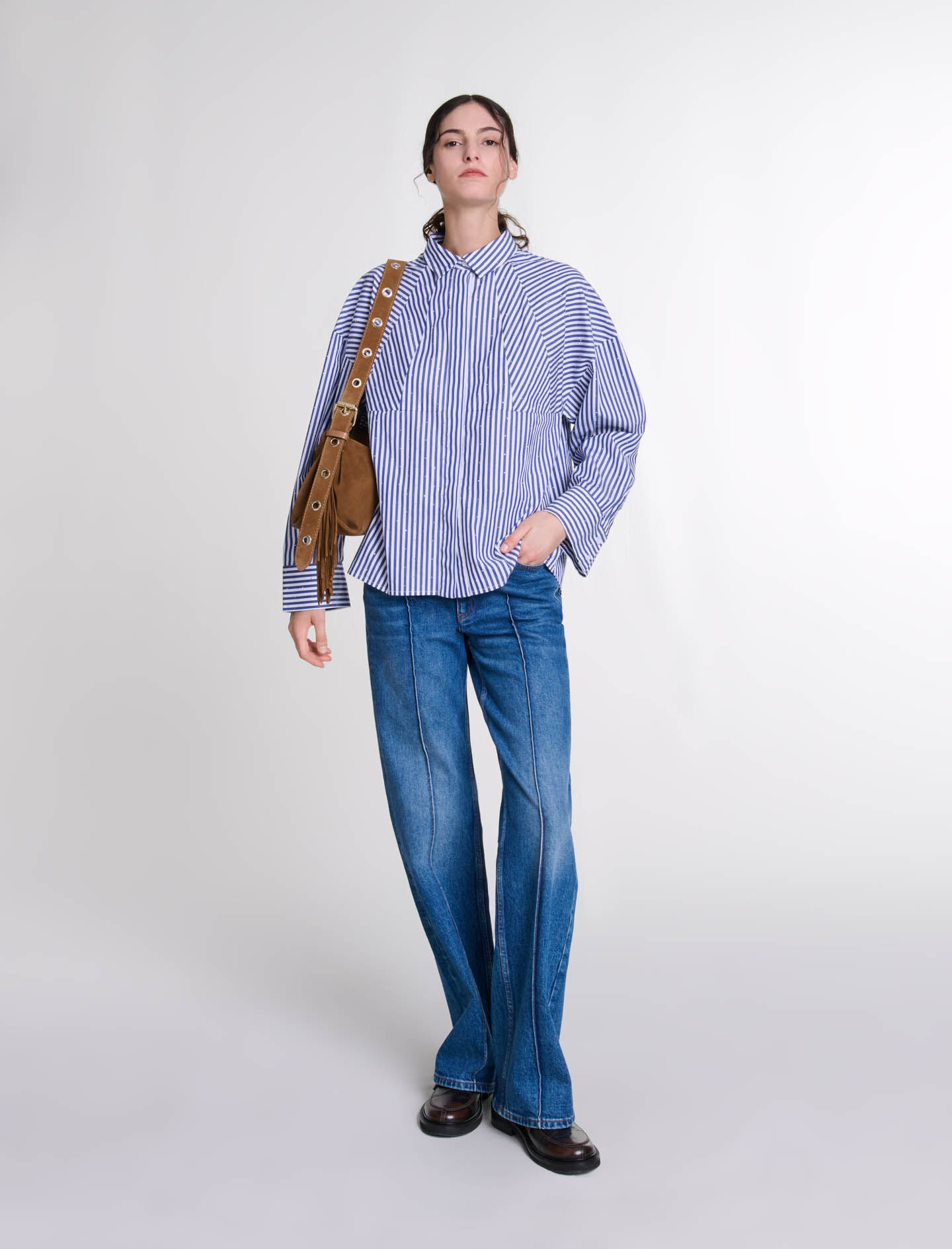 Rhinestone striped shirt - Shirts | Maje