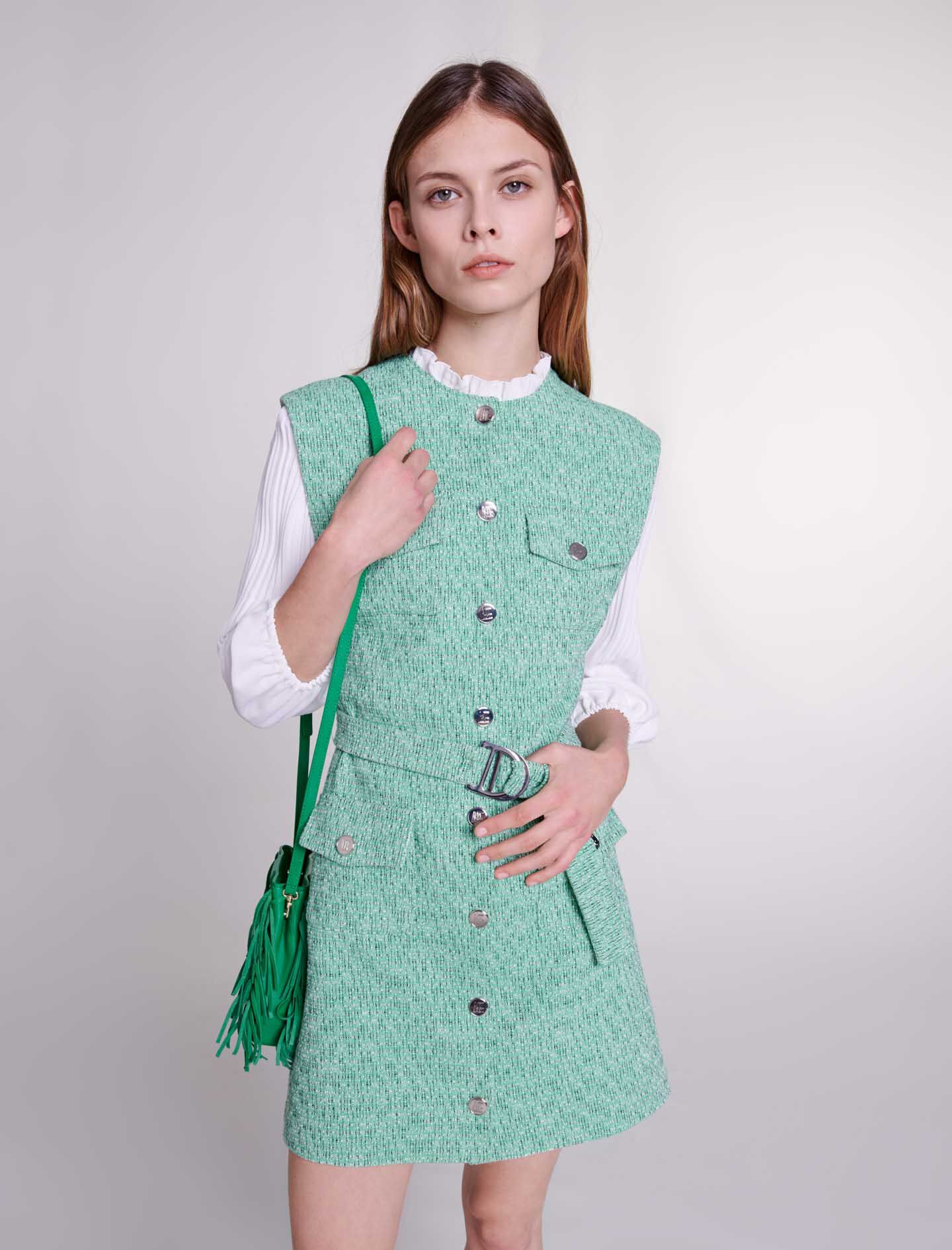Checked tweed-style knit dress