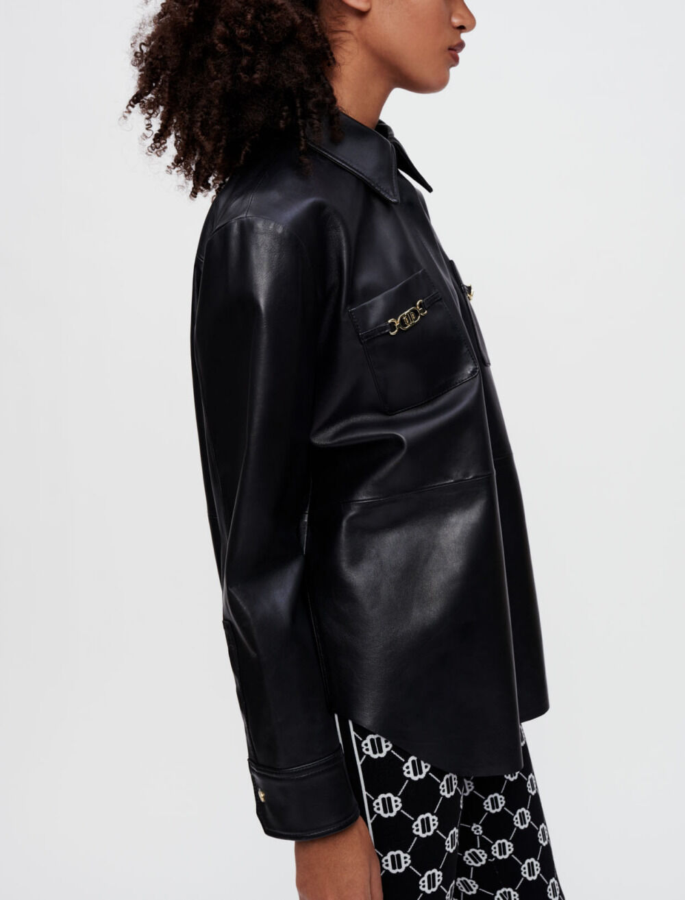 トップス Leather Shirt Black LL Italian Leather. Oversized nappa leather shirt, black | Max Mara