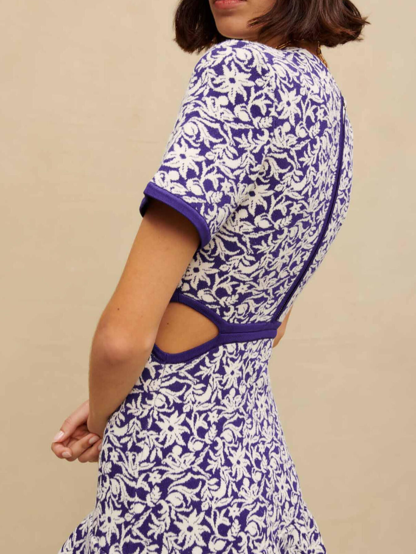 Floral mini dress with cut-outs Purple for Women | Maje