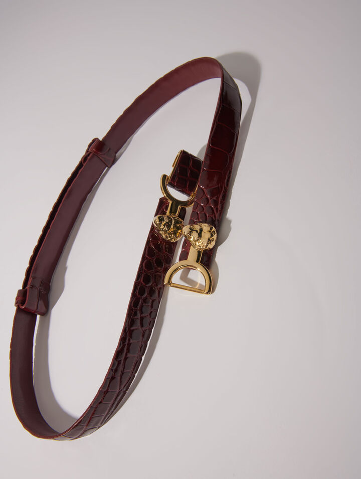 Thin leather belt with lion bit