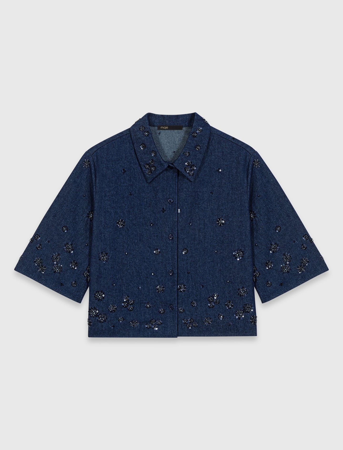 Embroidered cropped denim shirt 5