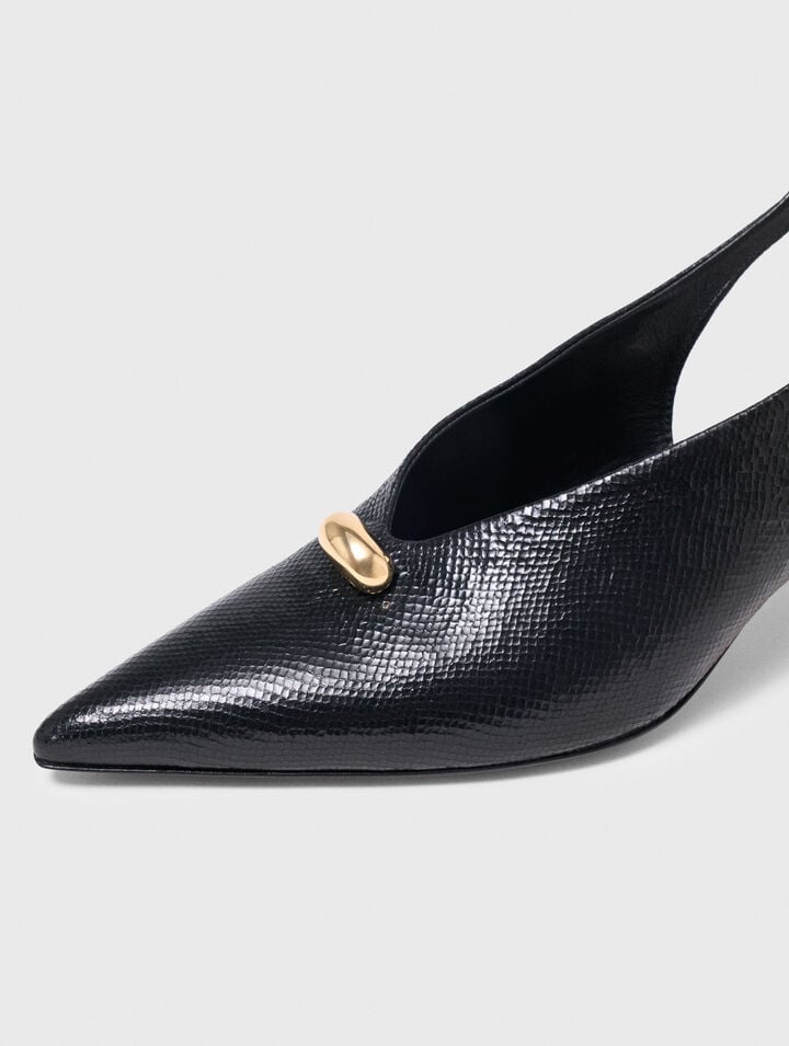Pointed embossed leather slingbacks