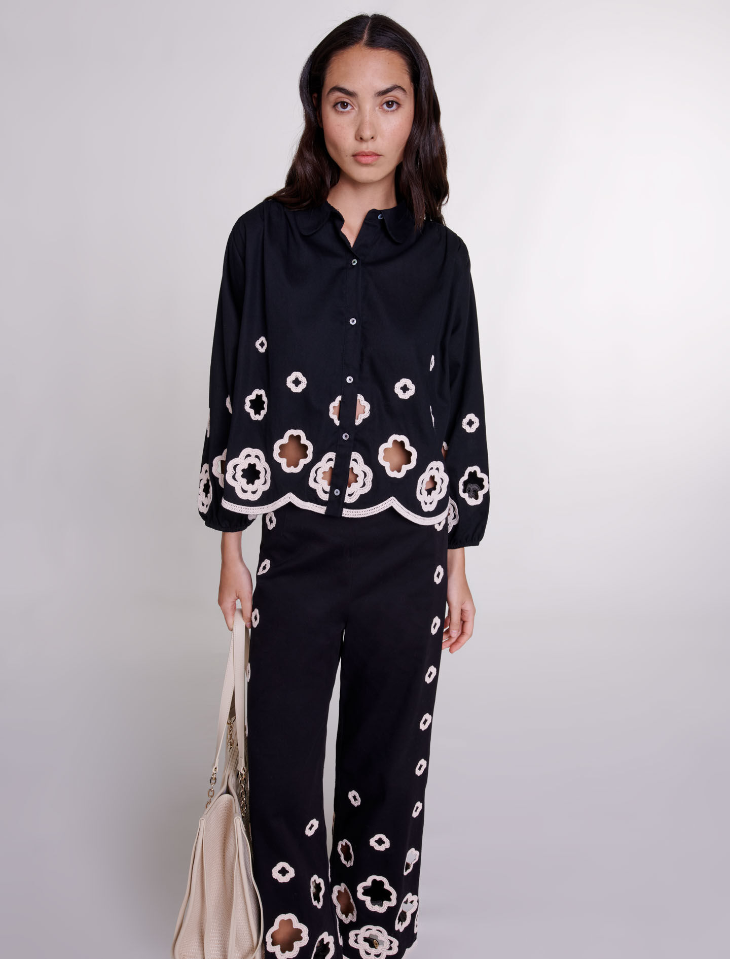Crochet Clovers shirt Black / Gray for Women | Maje