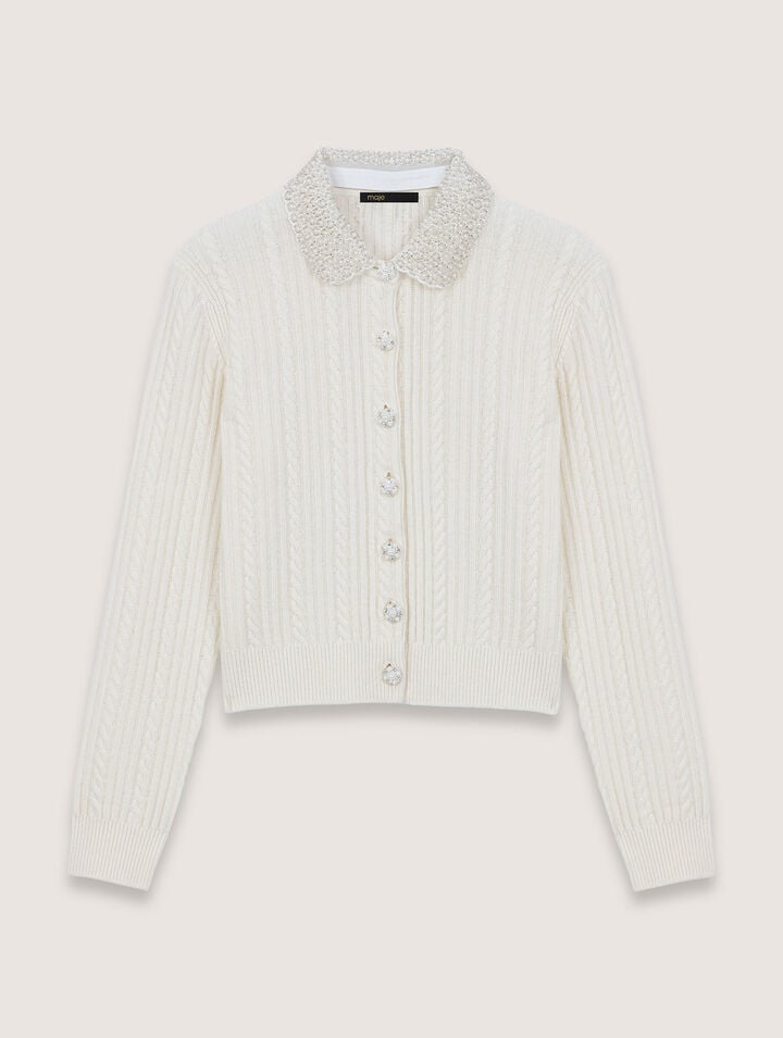 Knit cardigan with removable collar