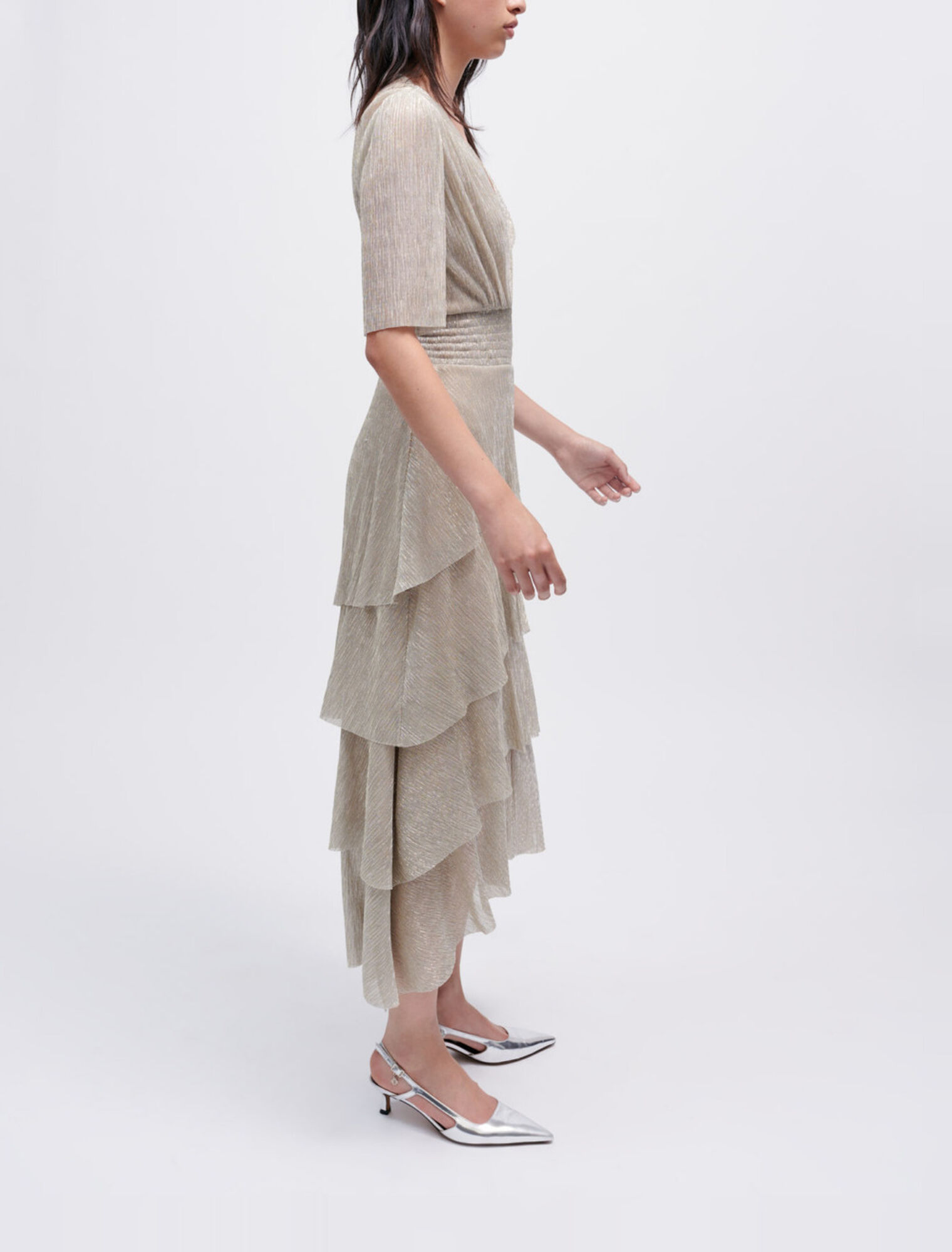 Full lamé dress with ruffles