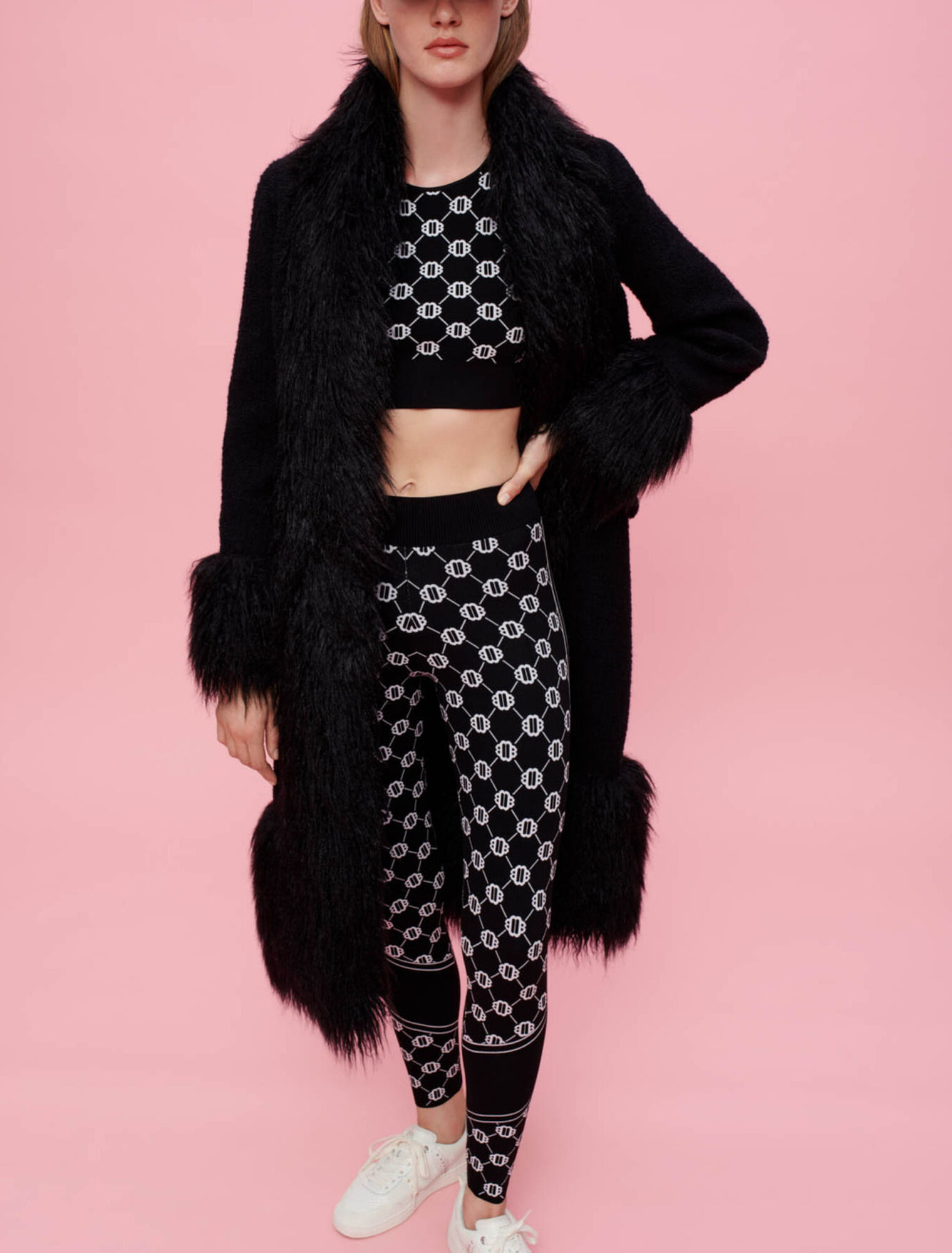 Contrast faux fur coat