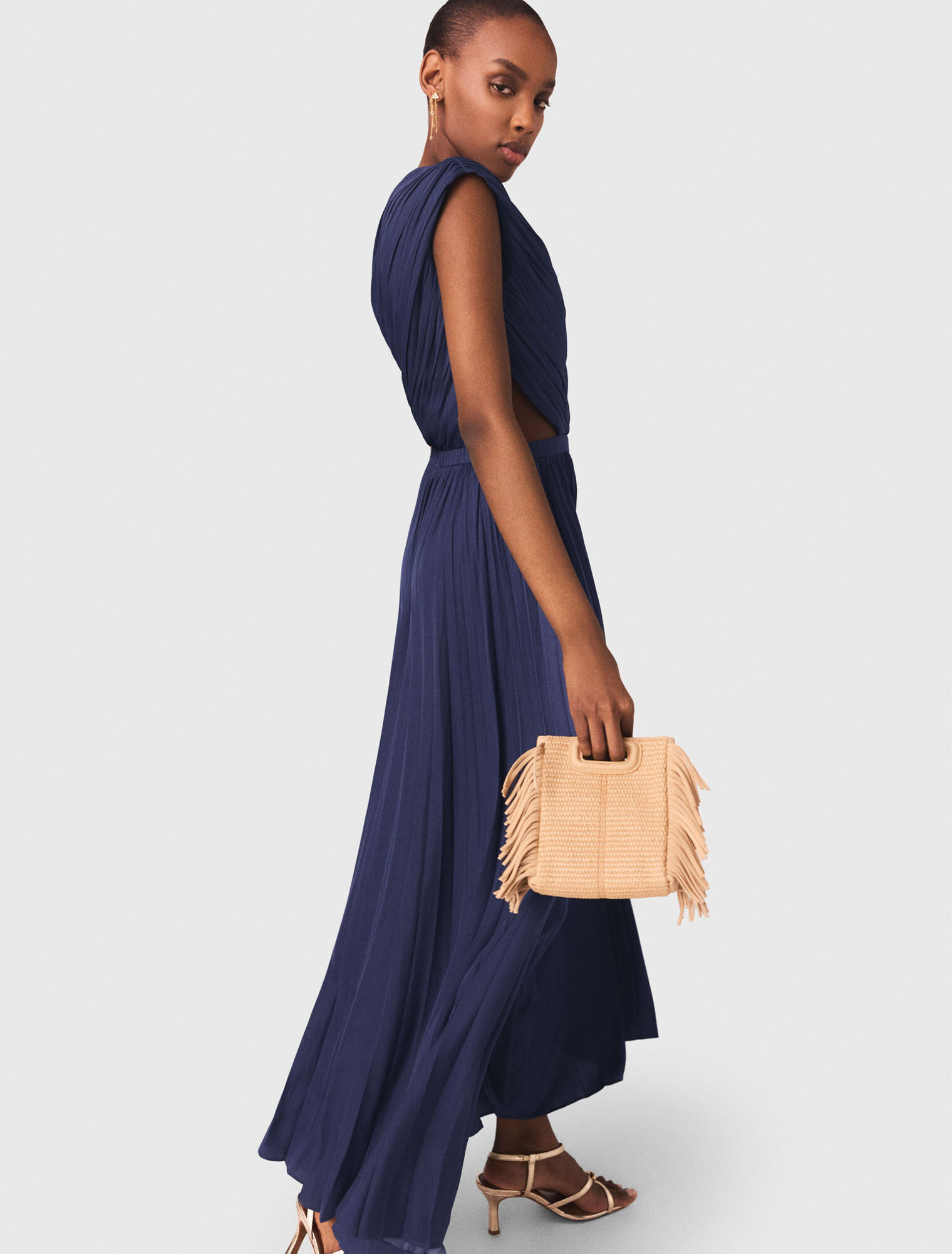 Asymmetrical pleated maxi dress